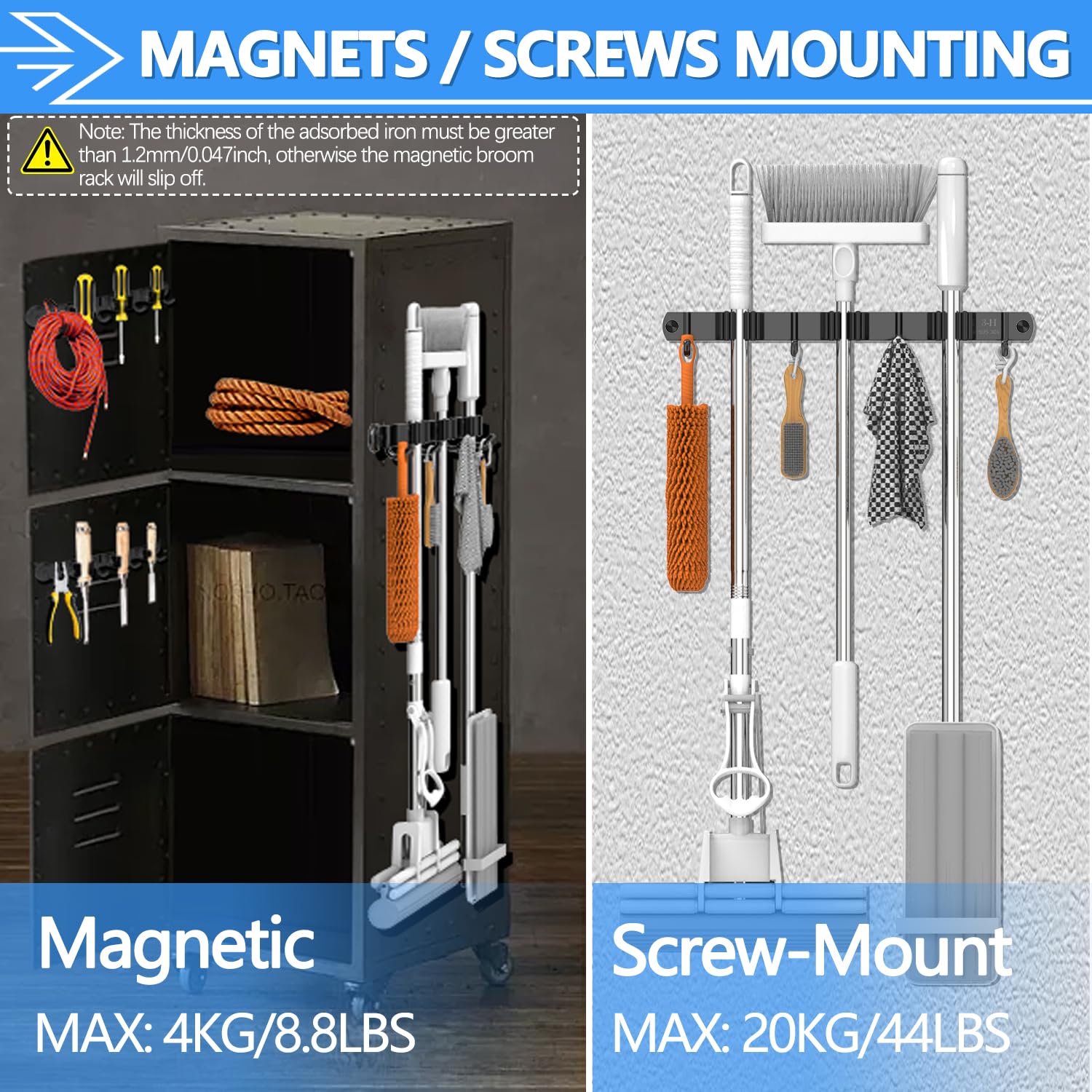 Magnetic Broom Holder Wall Mount 2 Pack (2 Count)