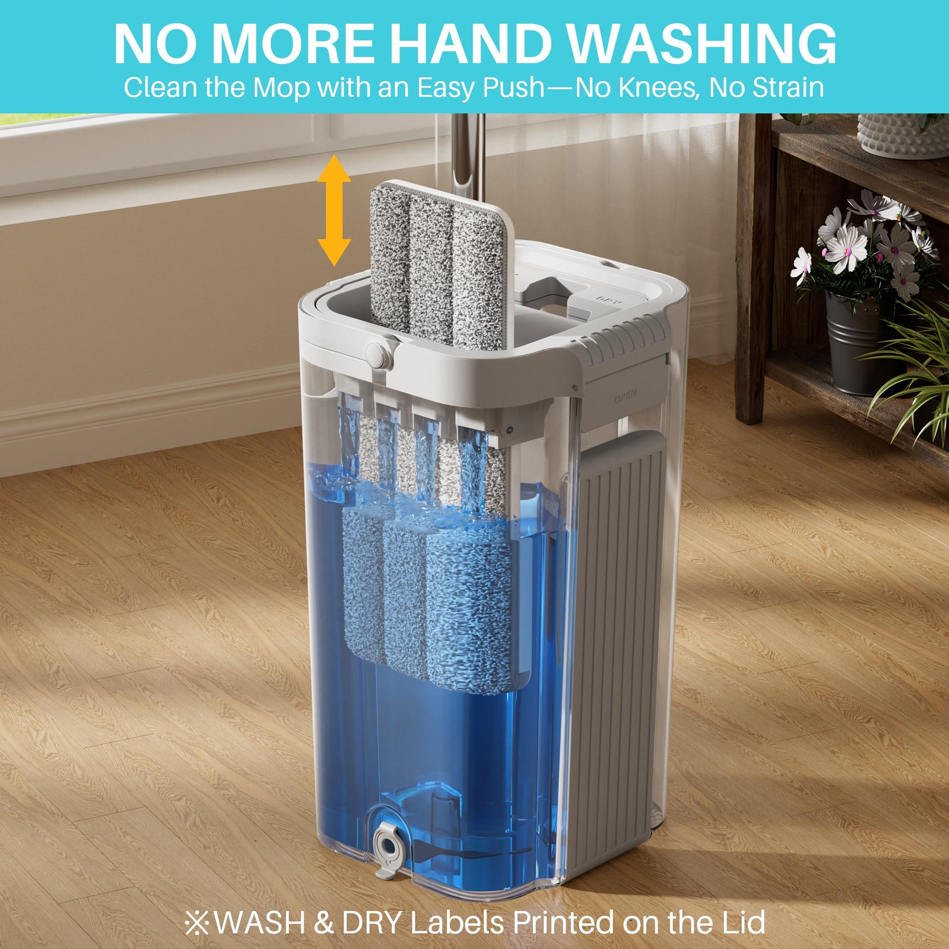 8L (2.1 Gal) Large Capacity Mop System with Extension Handle, Perfect for Household and Commercial Floor, Window, and Wall Cleaning - Includes 3 Washable Microfiber Pads for Wet and Dry Use