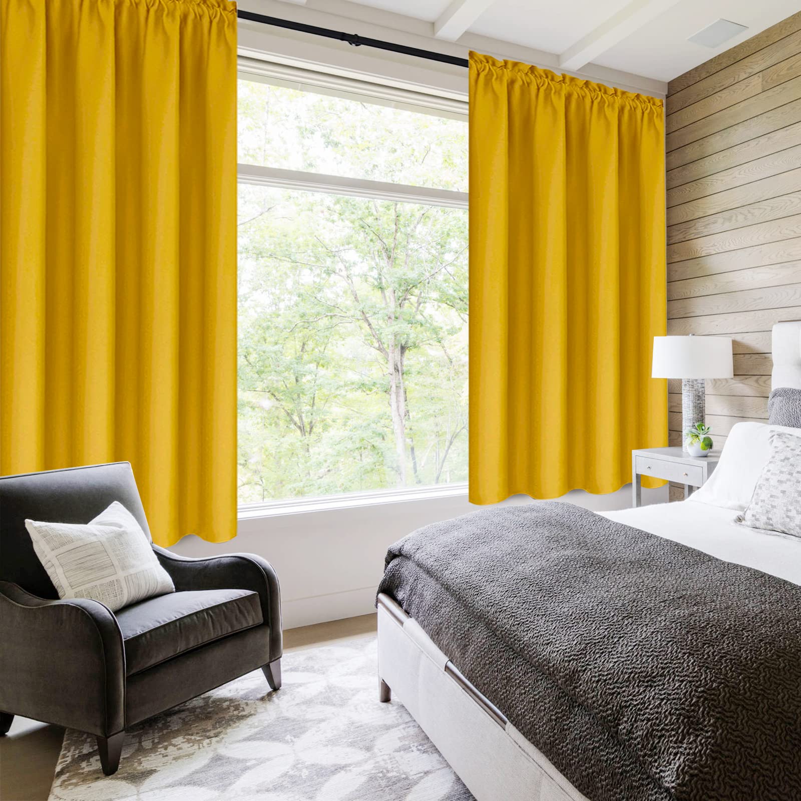 Blackout Curtains for Bedroom Living Room 38 x 54 Inch Long Yellow (2 Count)
