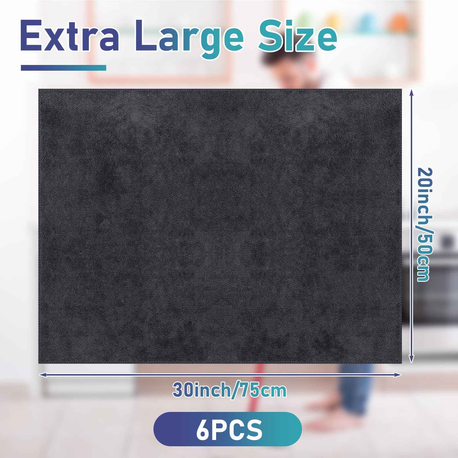 6 Pcs Extra Large Microfiber Cleaning Cloth 30" x 20" Washable Reusable Microfiber Towel Streak Free Lint Free Cloth for Cleaning Home Glass Office Window Bathrooms (6 Count)