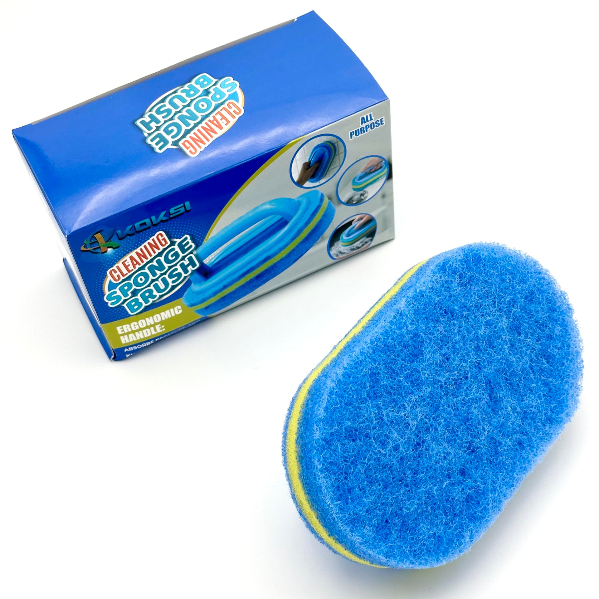 Cleaning Brush for Bathroom Kitchen Bathtub Toilet Cleaner All Purpose Shower Sponge Scrubbing Brush with Ergonomic Handle (4 Count)