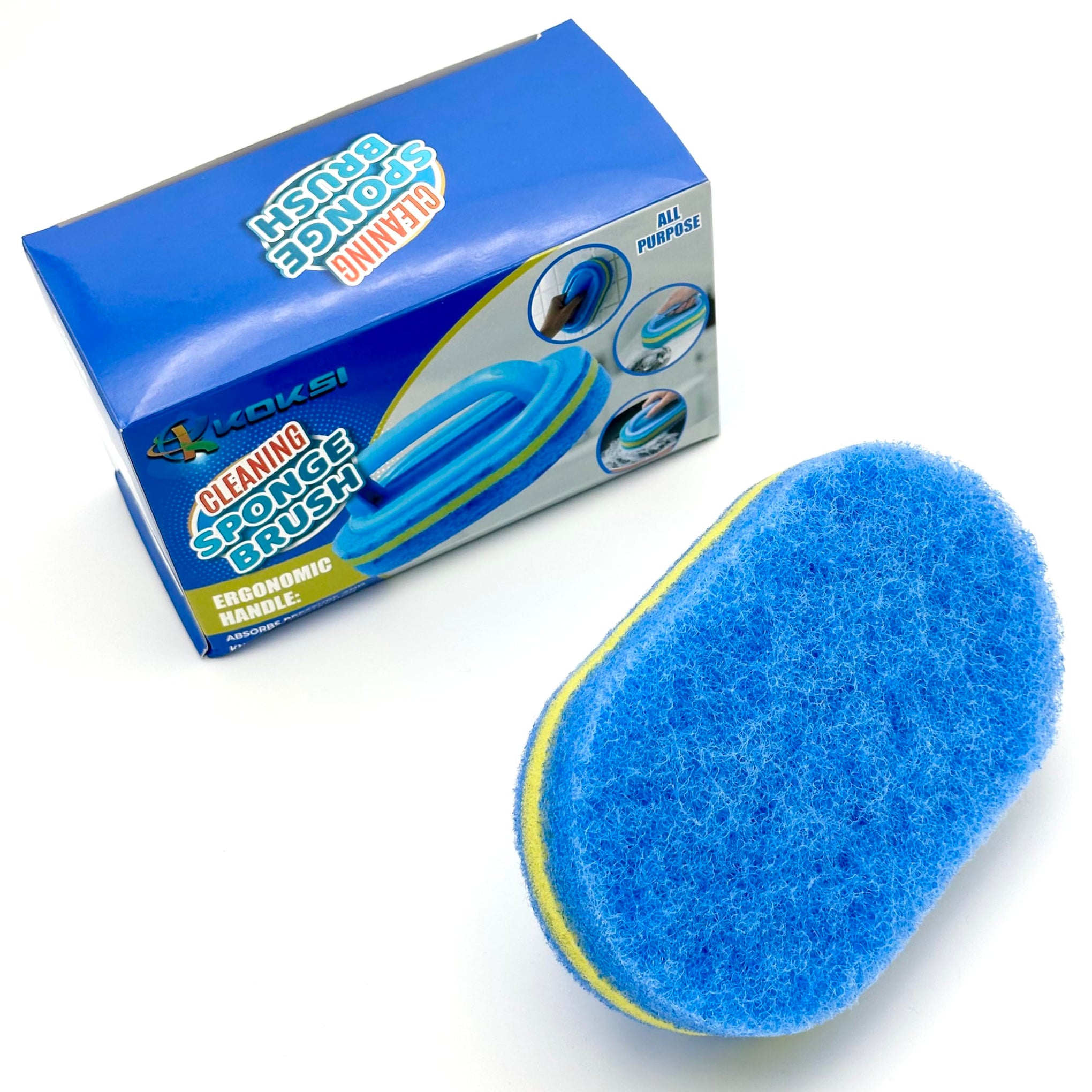 Cleaning Brush for Bathroom Kitchen Bathtub Toilet Cleaner All Purpose Shower Sponge Scrubbing Brush with Ergonomic Handle (4 Count)