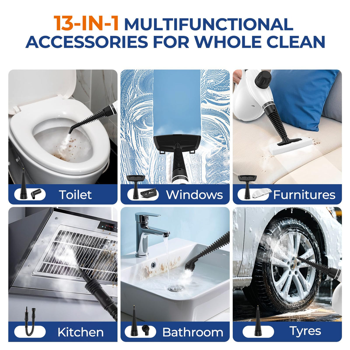 13Pcs Pressurized Handheld Steam Cleaner (13 Count)