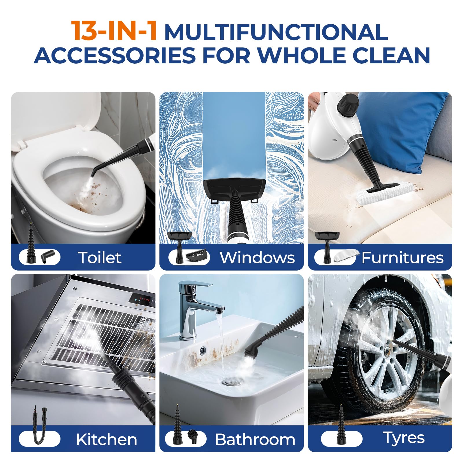 13Pcs Pressurized Handheld Steam Cleaner (13 Count)