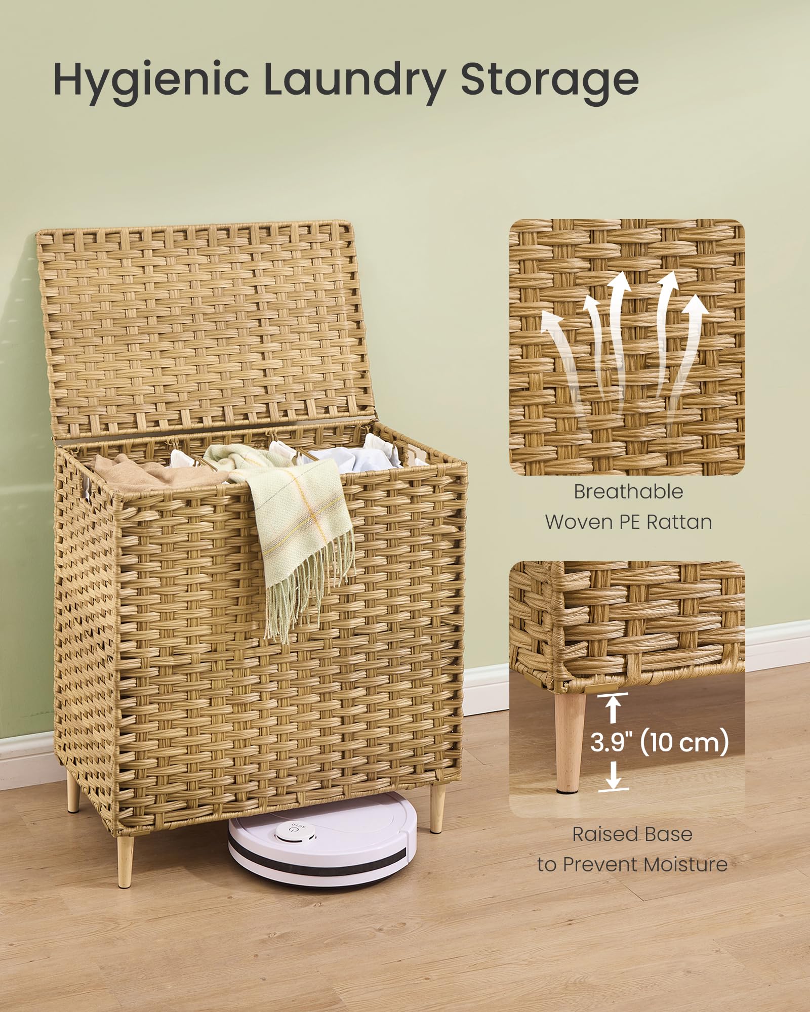 3 Section Laundry Hamper with Lid