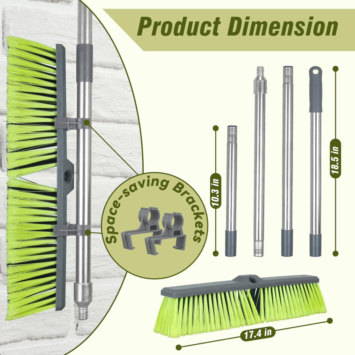 Upgraded 18" Push Broom with Adjustable Long Handle