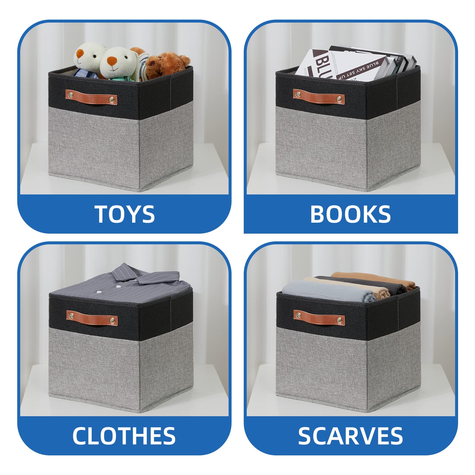 11 x 11 Cube Storage Bins Fabric Storage Cubes for Shelf (4 Count)