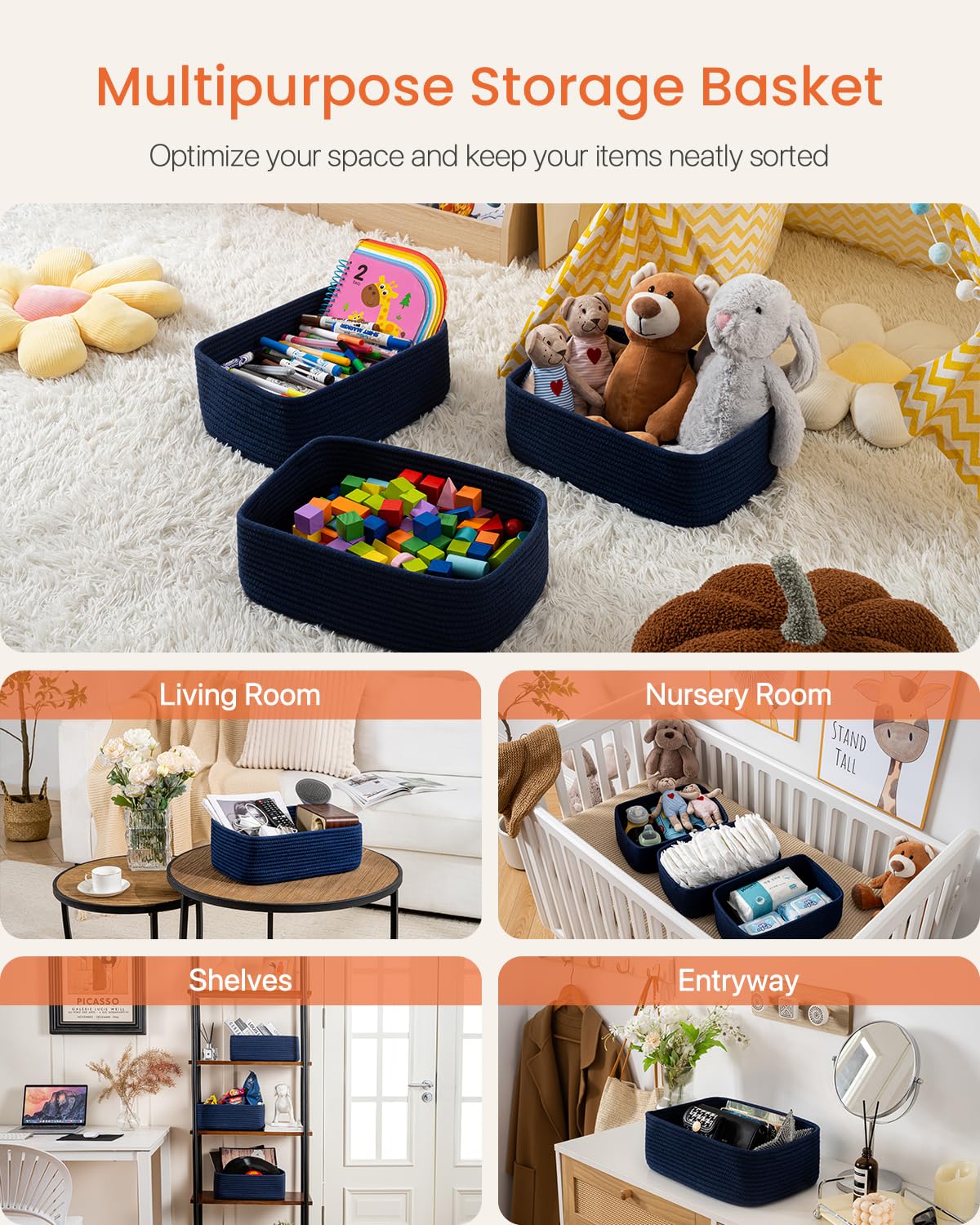 Small Woven Storage Basket for Organizing (3 Count)