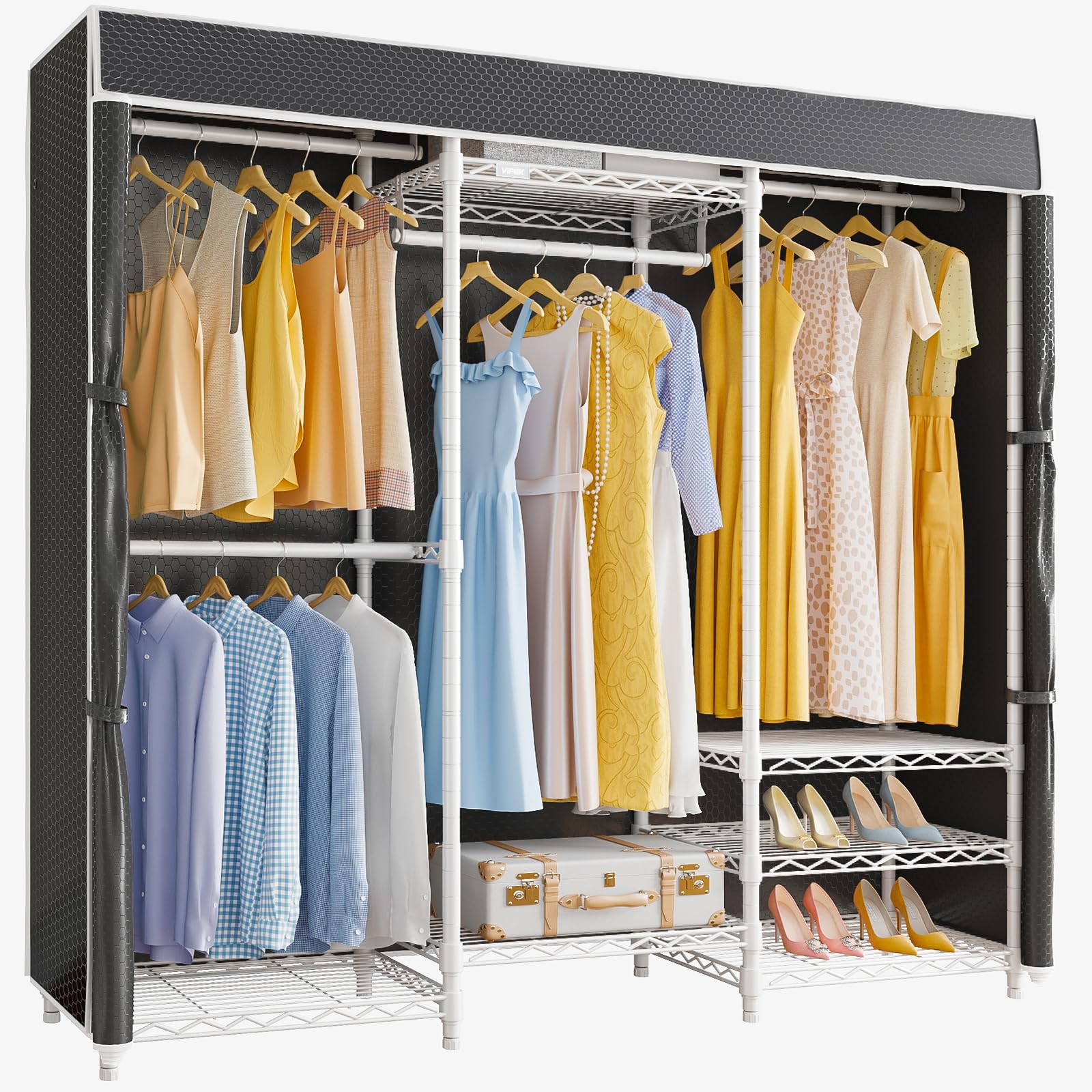 V5C Medium Covered Clothes Rack Heavy Duty Portable Closet Wardrobe
