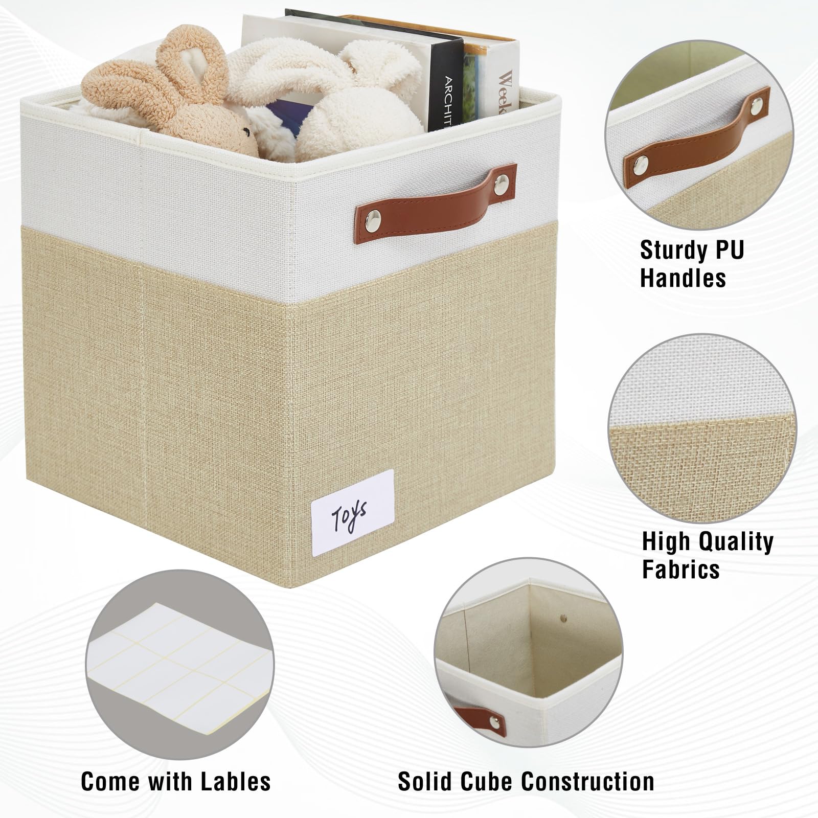 Collapsible Fabric Storage Cube Bins with 2 Reinforced PU Handles (4 Count)