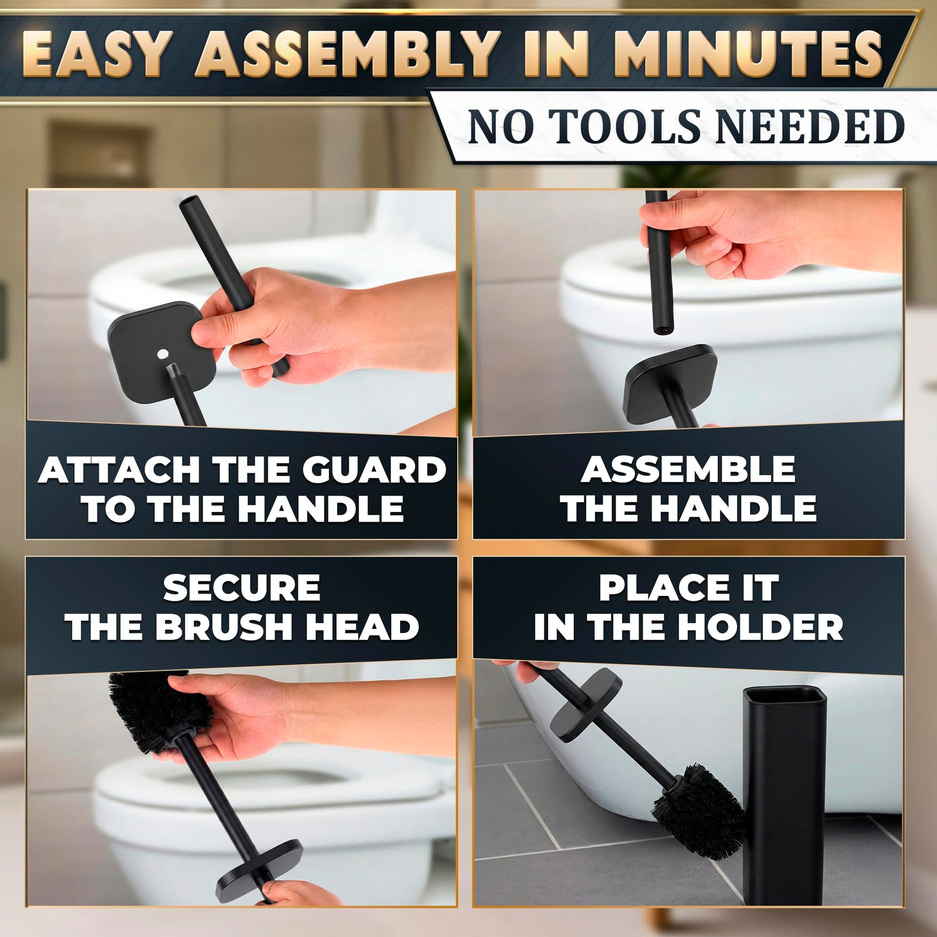 Black Toilet Brush and Holder Set for Modern Bathrooms