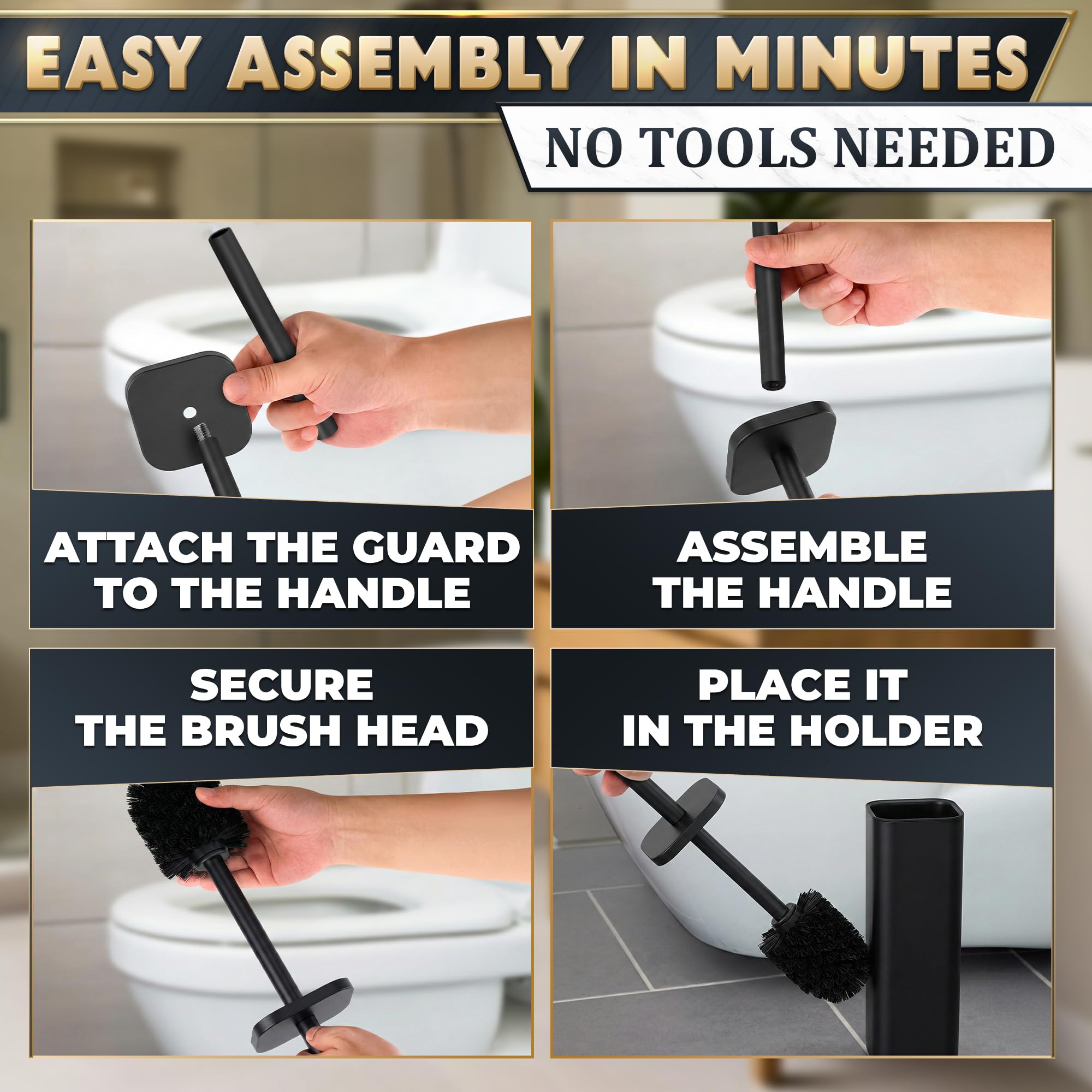 Black Toilet Brush and Holder Set for Modern Bathrooms