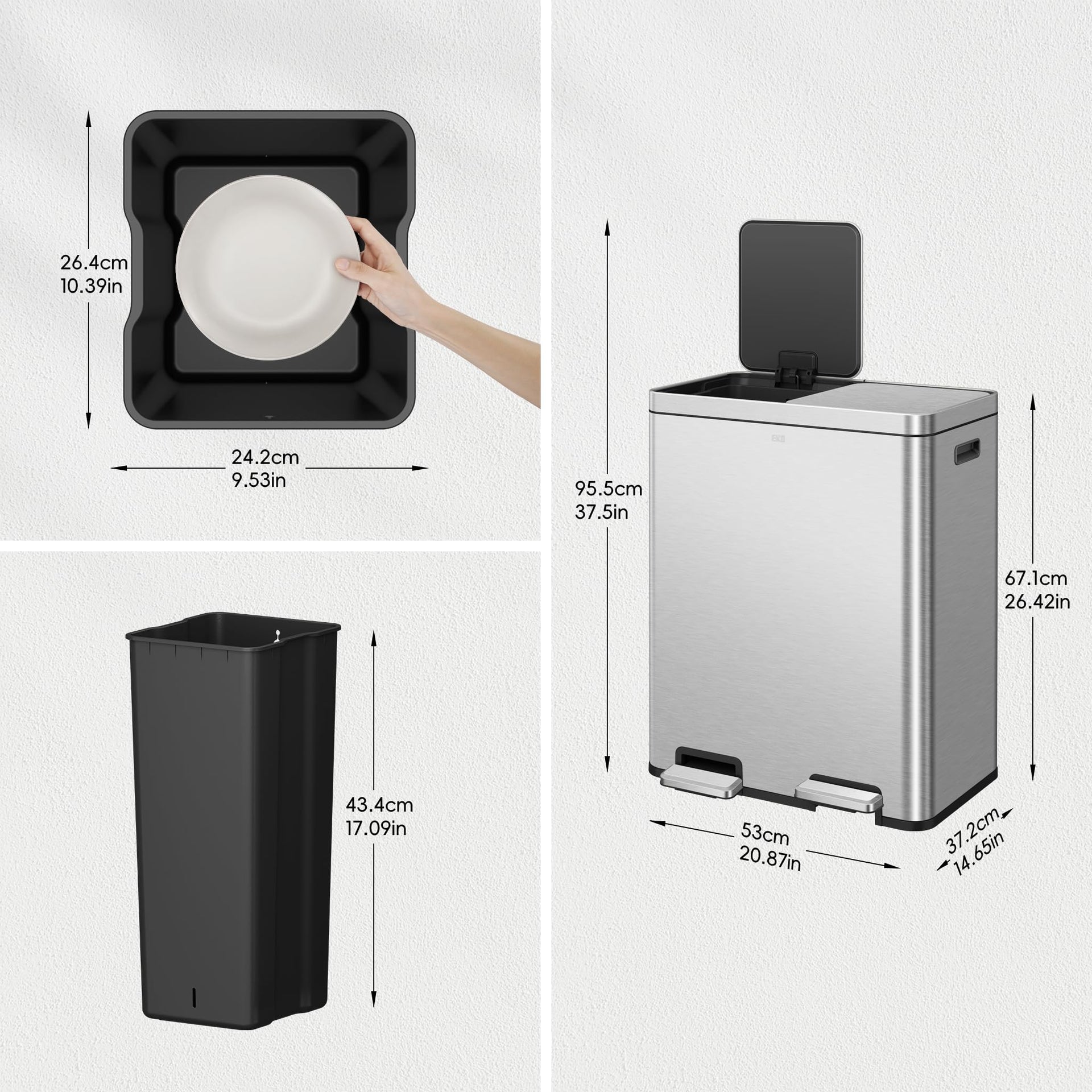 Edison Dual Trash Can for Recycling and Trash