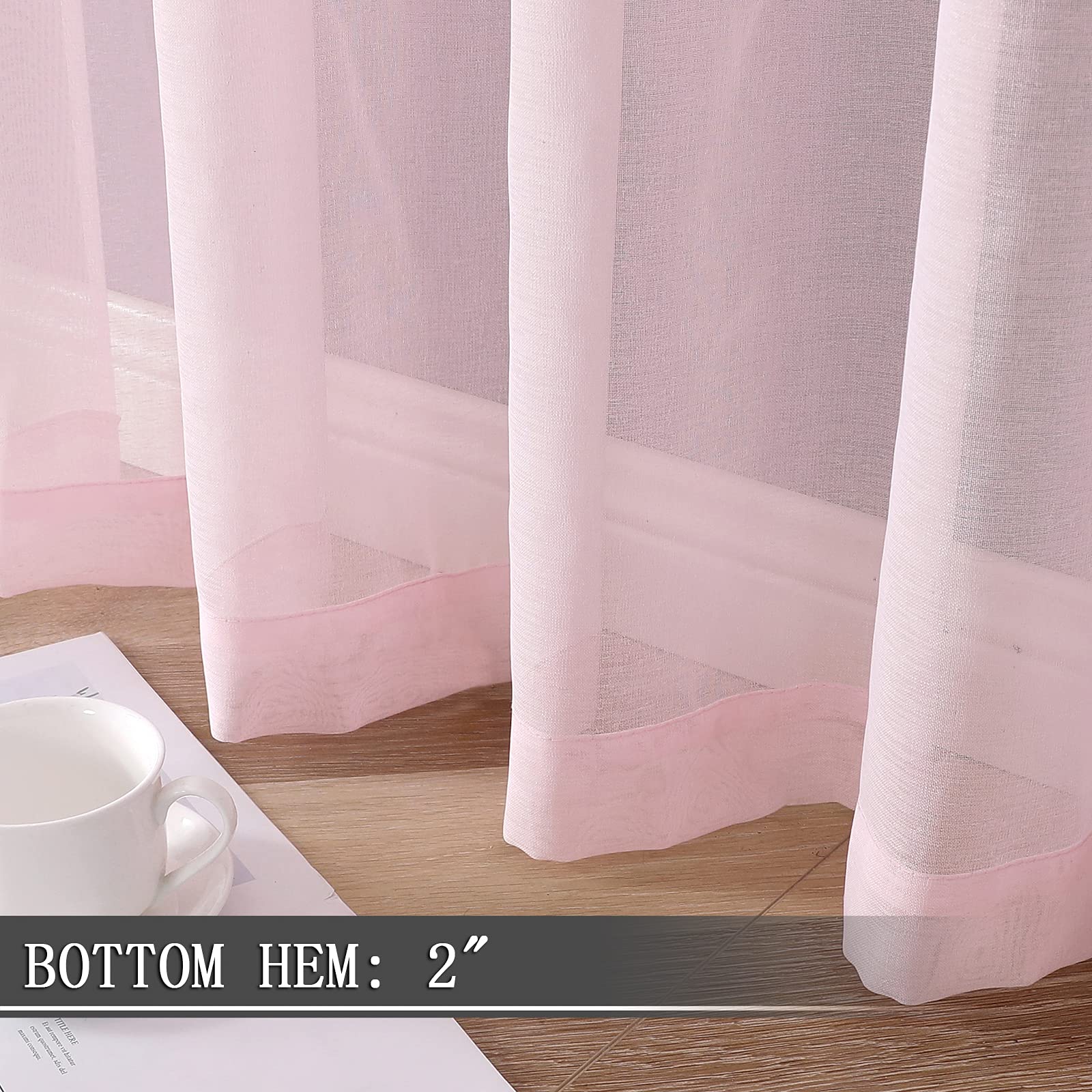 Short Sheer Curtain Linen Textured Living Room Curtains Sheer Light Filtering Rod Pocket Voile Curtain for Bedroom