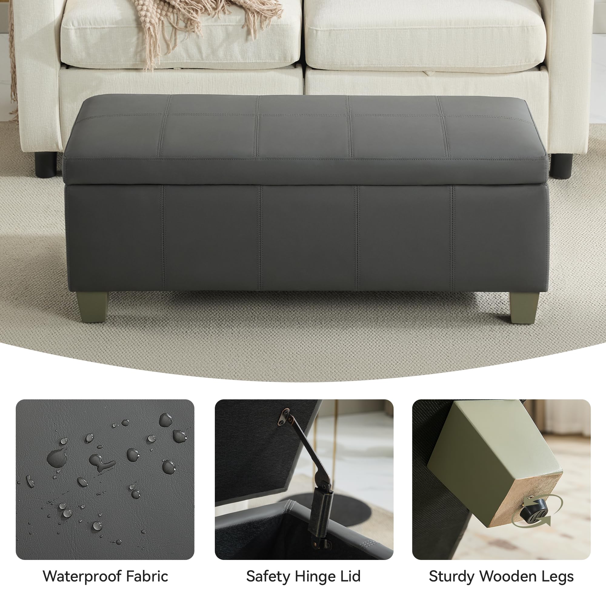 41" Faux Leather Storage Ottoman