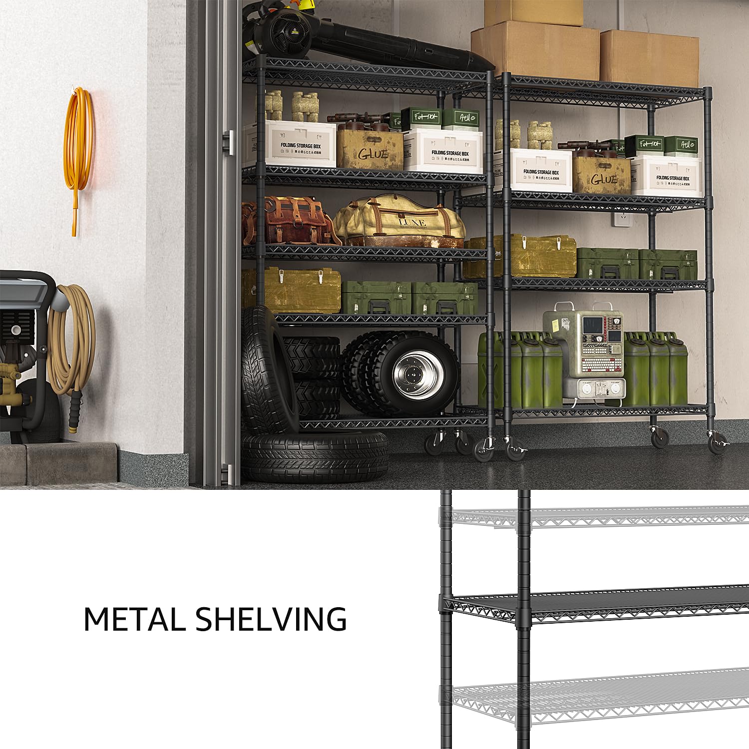 Garage Shelving Wide Storage Shelves 4 Tier Metal Shelves 3200 LBS Heavy Duty Adjustable Utility Shelf Rack Black 23.6" D x 53.1" W x 73.6" H (4 Count)