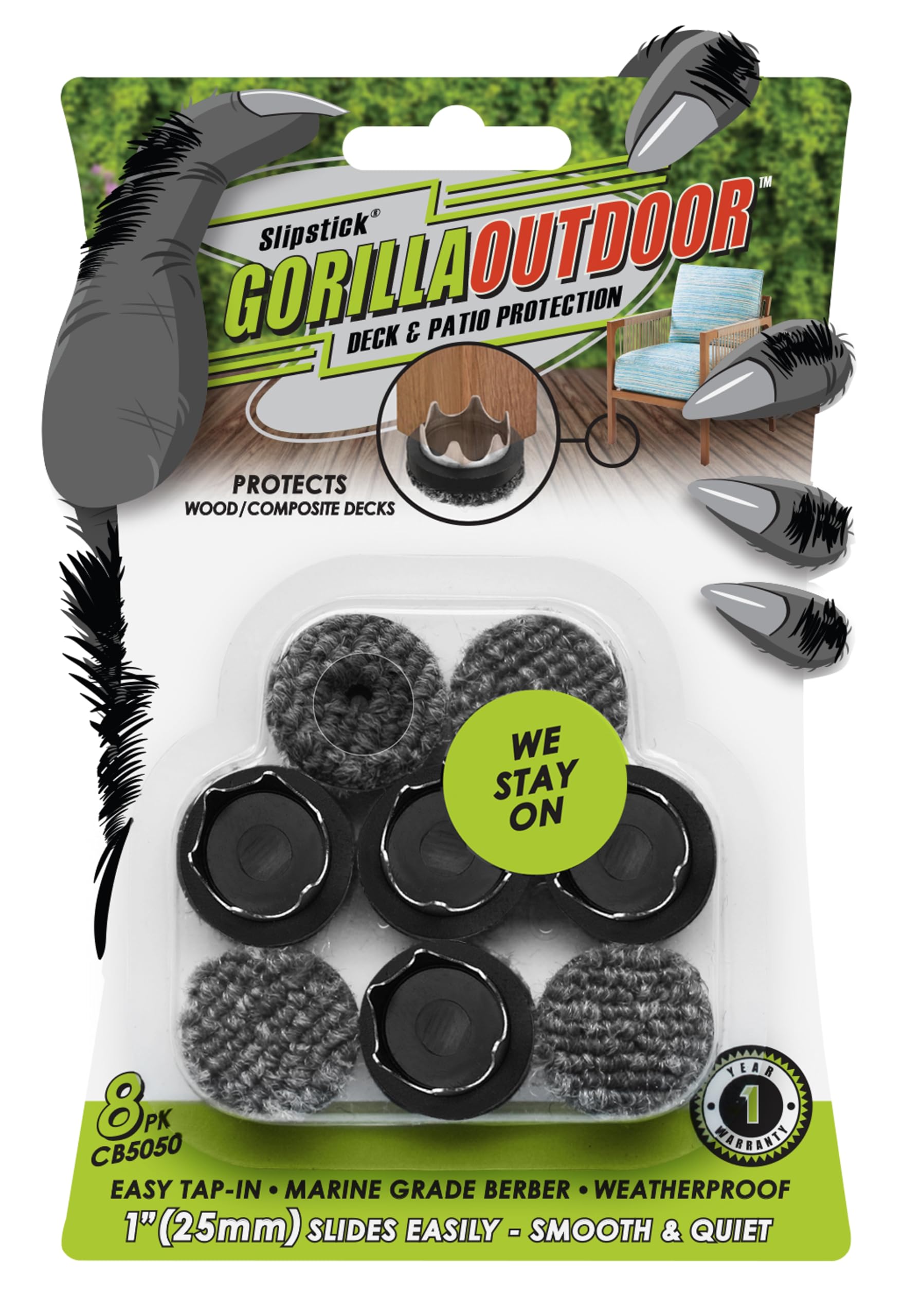 Gorilla Outdoor 1 inch Furniture Feet Floor Protectors (8 Count)