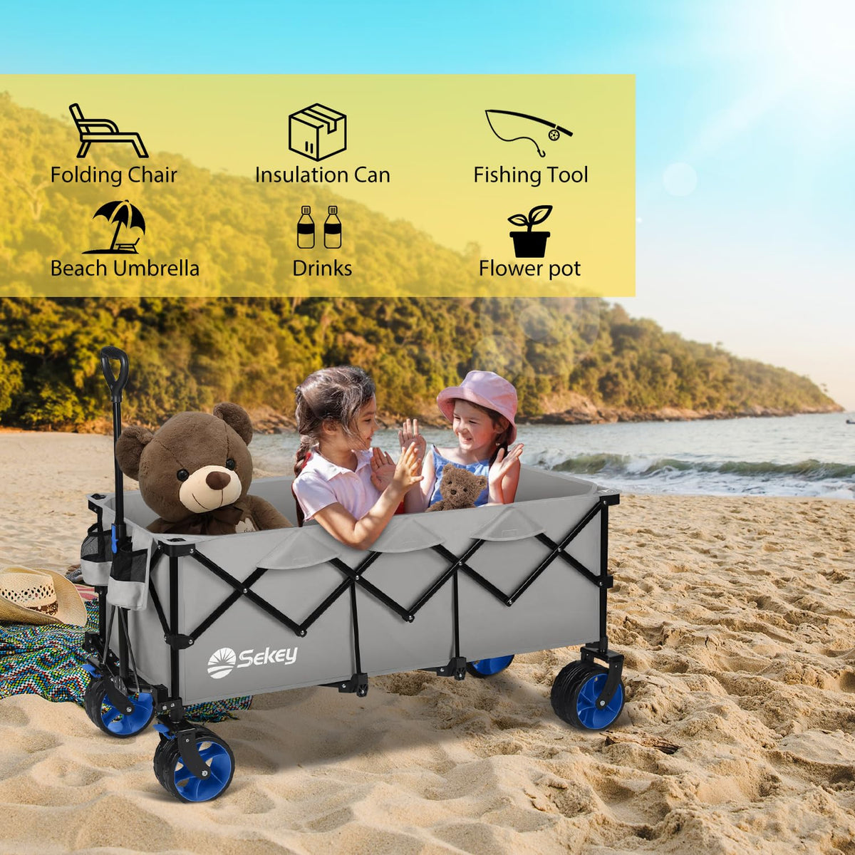 Extended Collapsible Foldable Wagon with 660lbs Weight Capacity