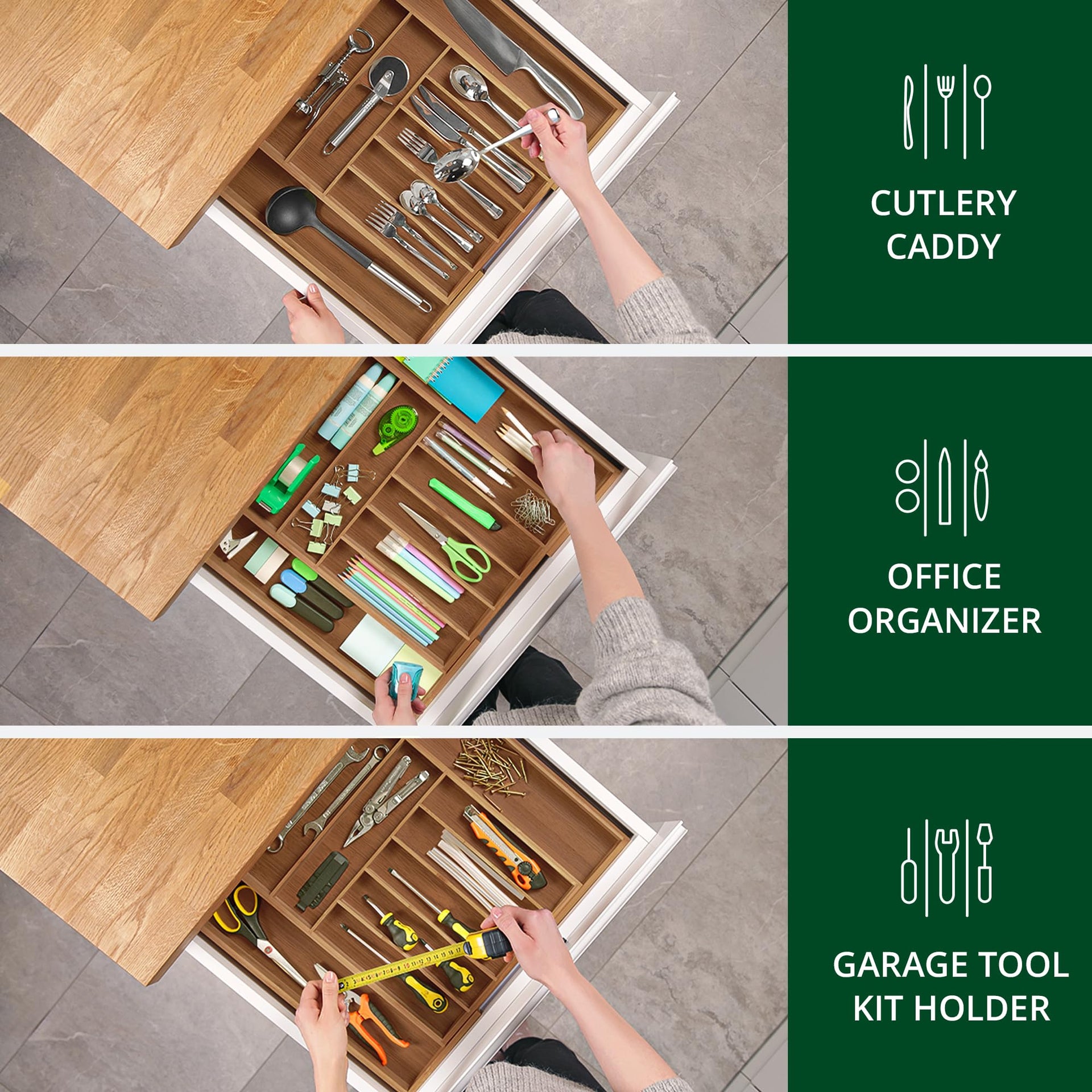Luxury Bamboo Kitchen Drawer Organizer