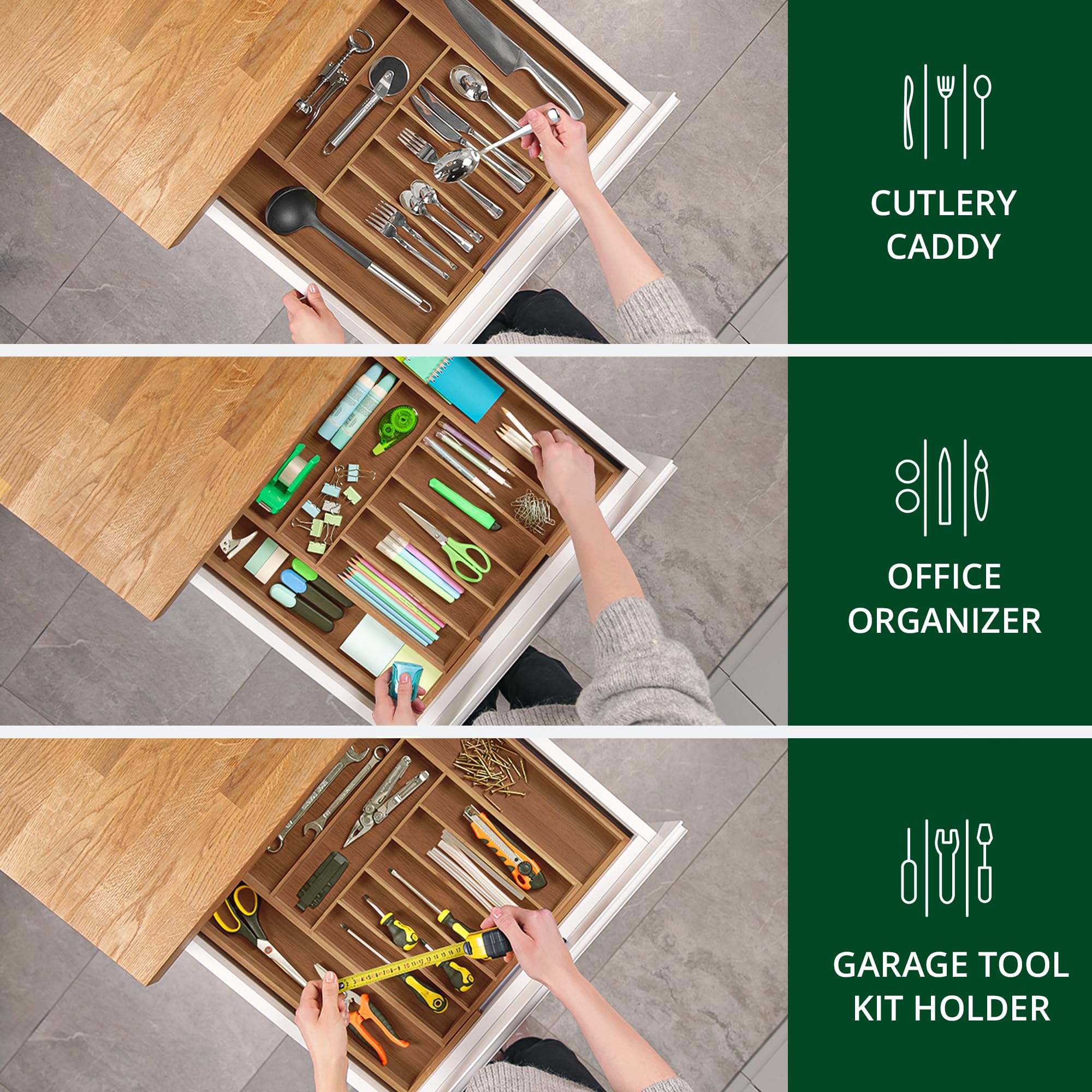 Luxury Bamboo Kitchen Drawer Organizer