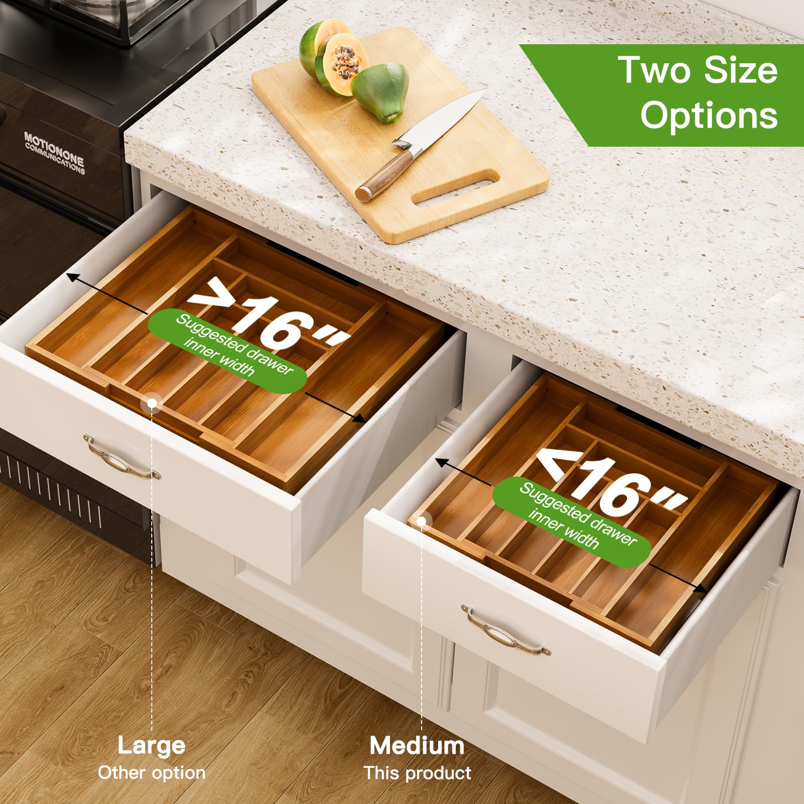 Bamboo Expandable Drawer Organizer for Utensils Holder