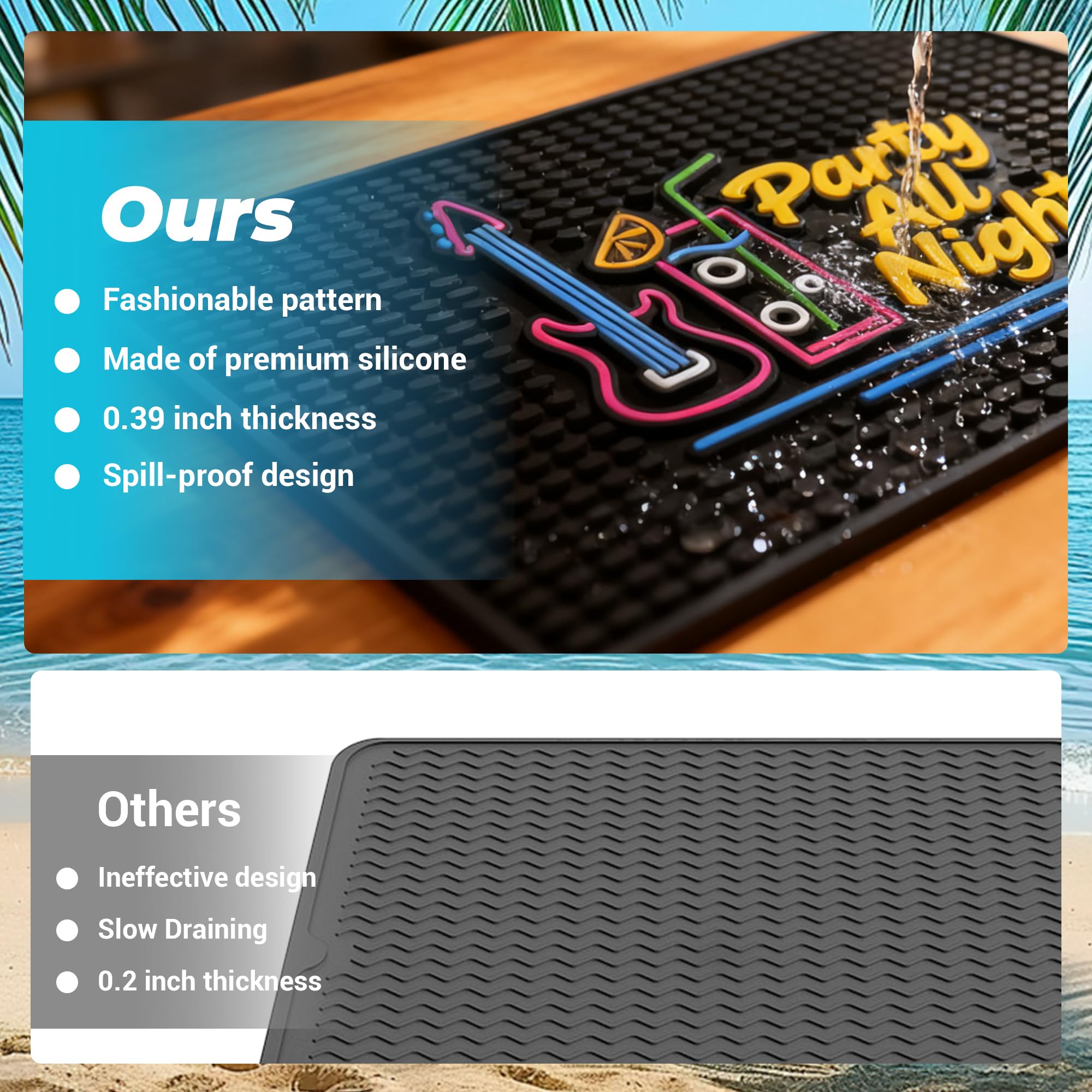 Neon Tiki Black Bar Mat 18 x 12 Inch