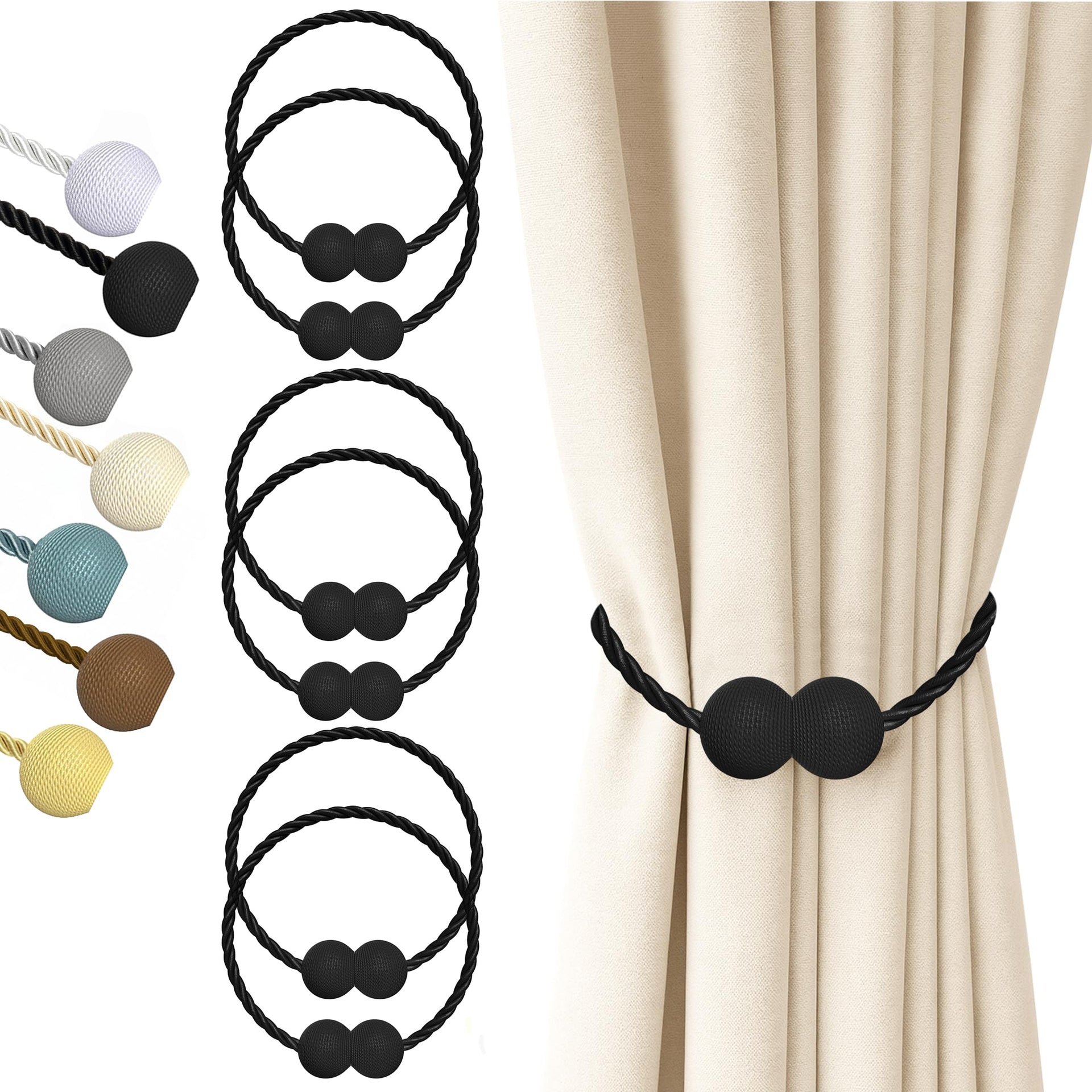 Magnetic Curtain Tiebacks Black 6pcs (6 Count)