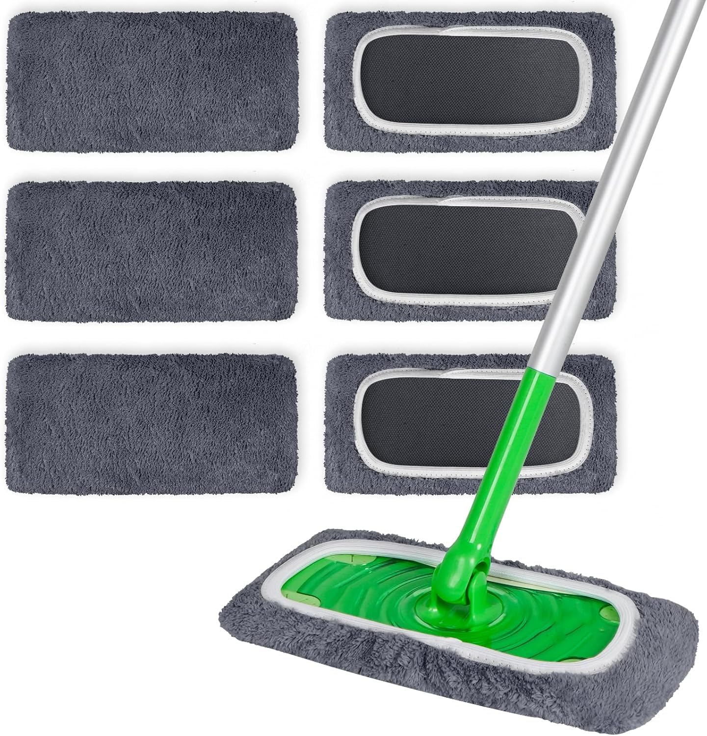 6 Pack Reusable Microfiber Mop Pads Compatible with Swiffer Sweeper Mop (6 Count)