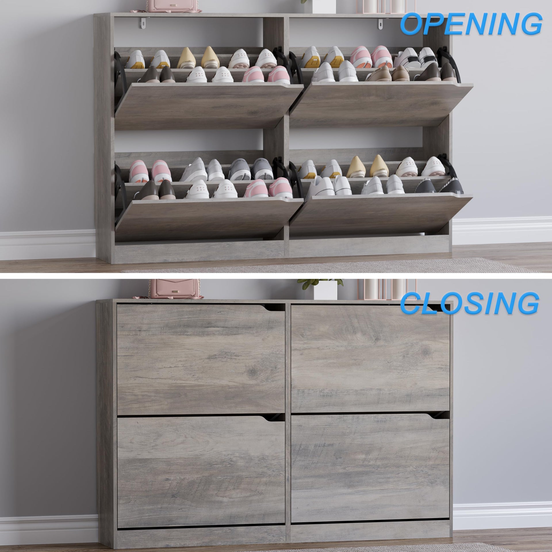 Shoe Cabinet with 4 Flip Drawers