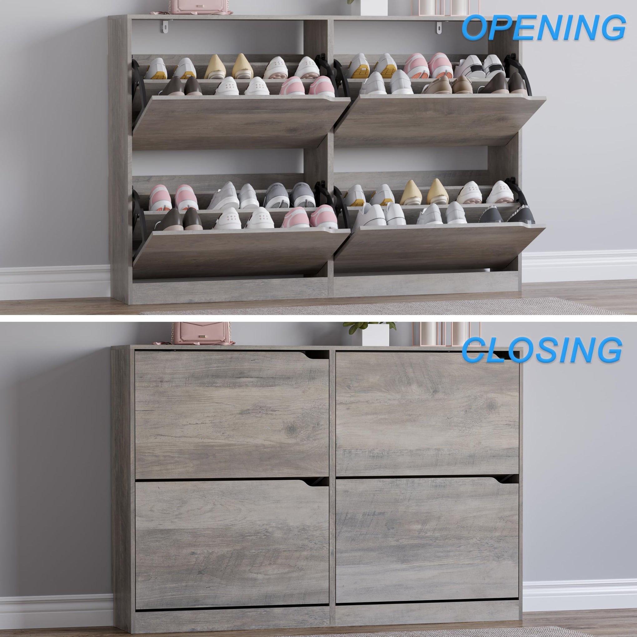 Shoe Cabinet with 4 Flip Drawers