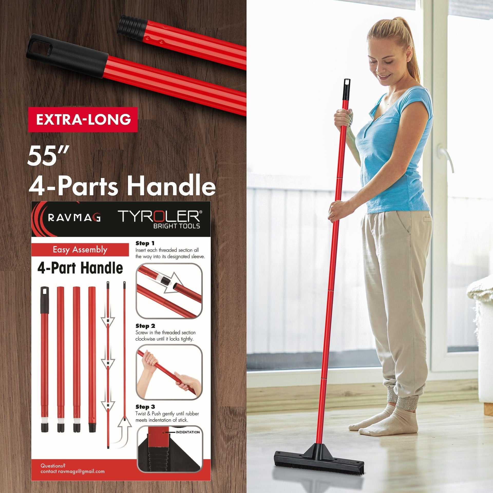 Pet Hair Remover Rubber Broom with Built in Squeegee