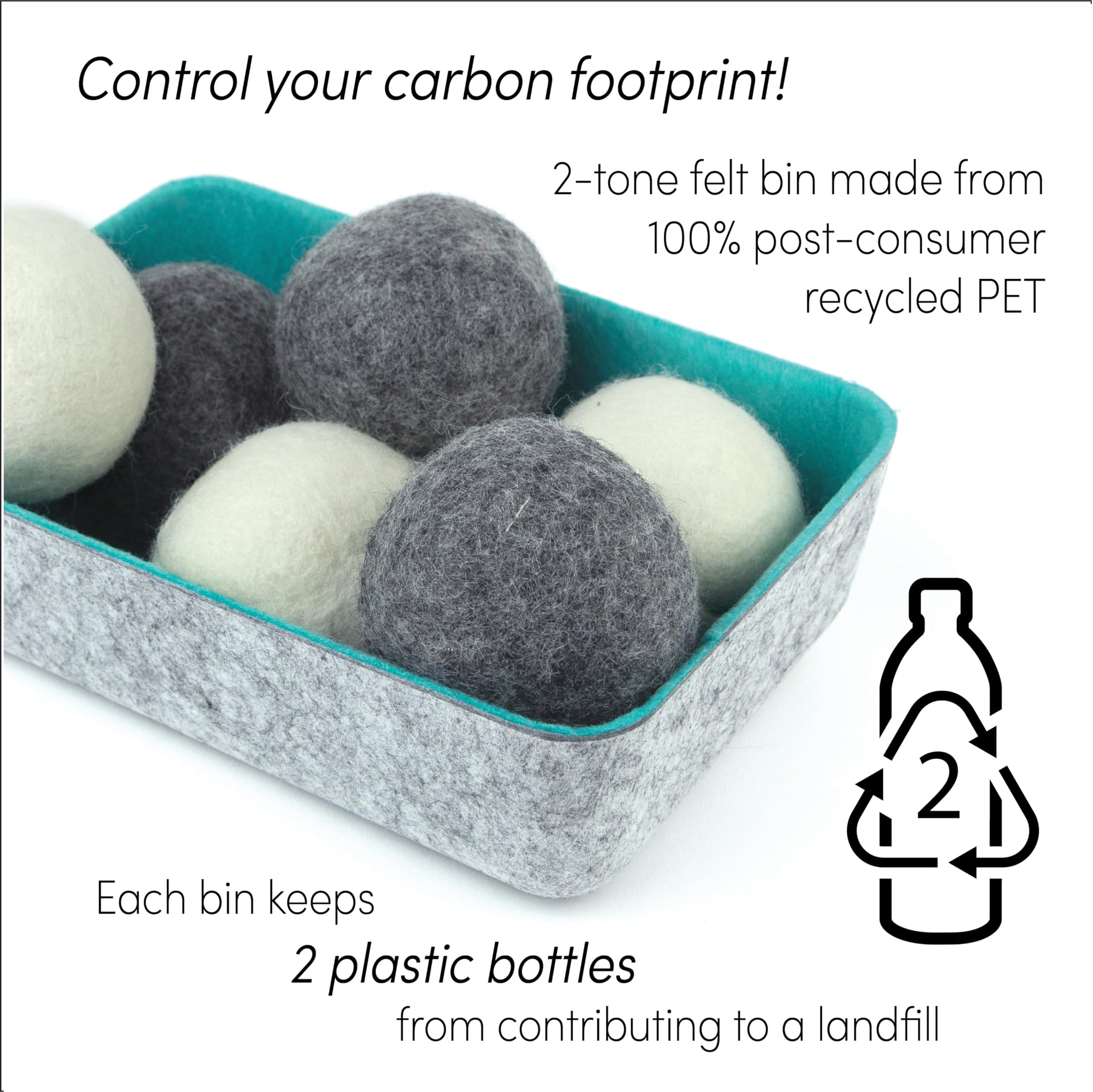 Wool Dryer Balls + Felt Storage Bin (6 Count)