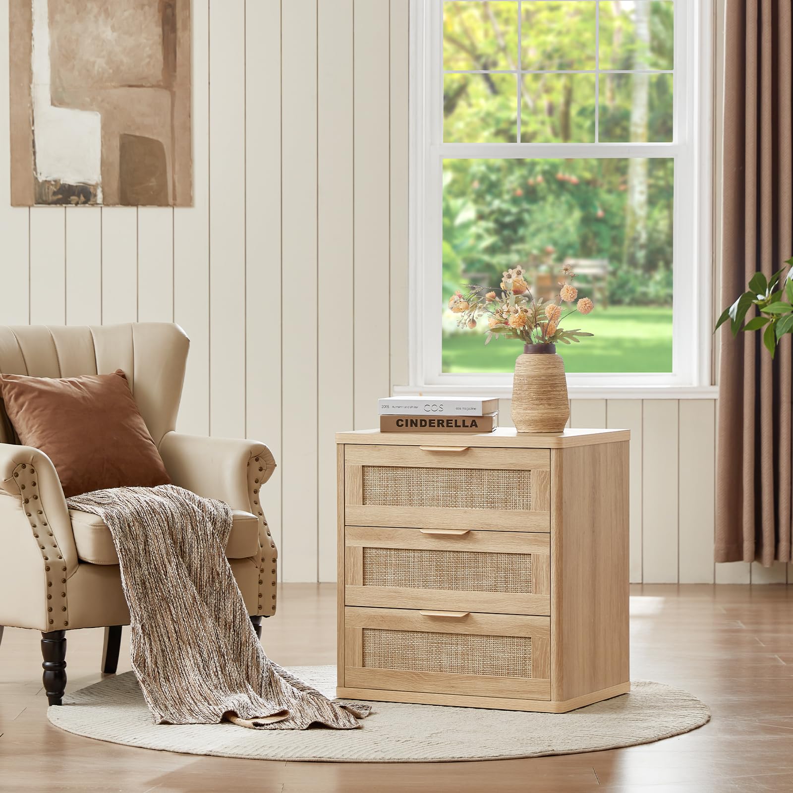 Rattan 23" Nightstands Set of 2 with Drawers for Bedroom (2 Count)