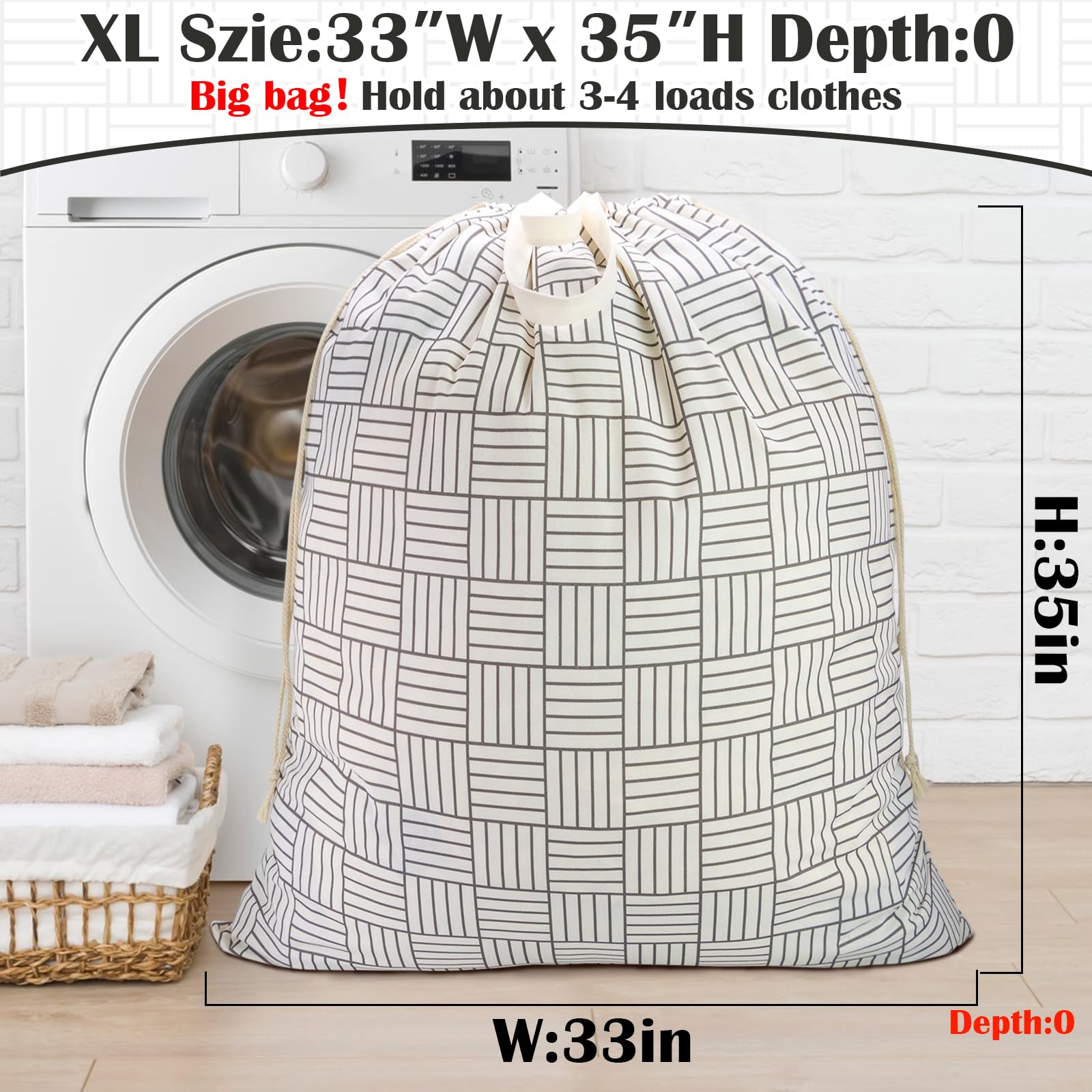 Canvas Laundry Bag with Handles & Drawstring