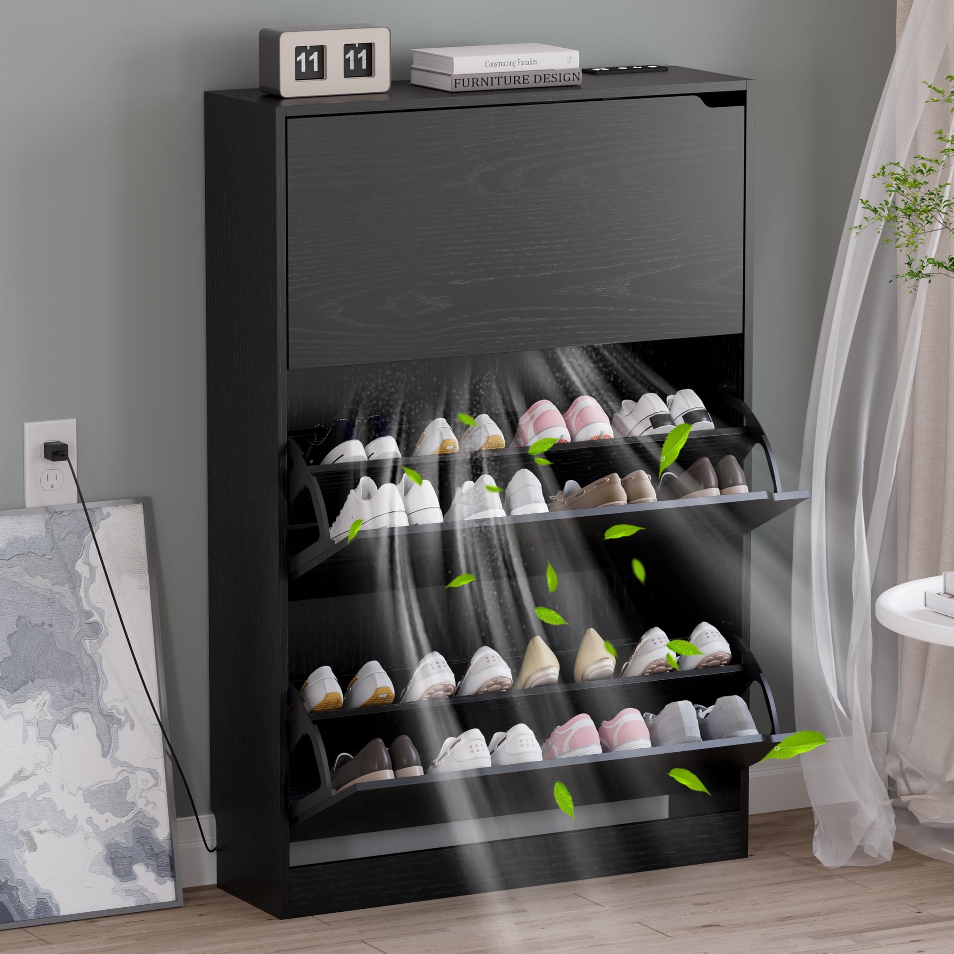 Shoe Cabinet with Odor Control and Back Panels