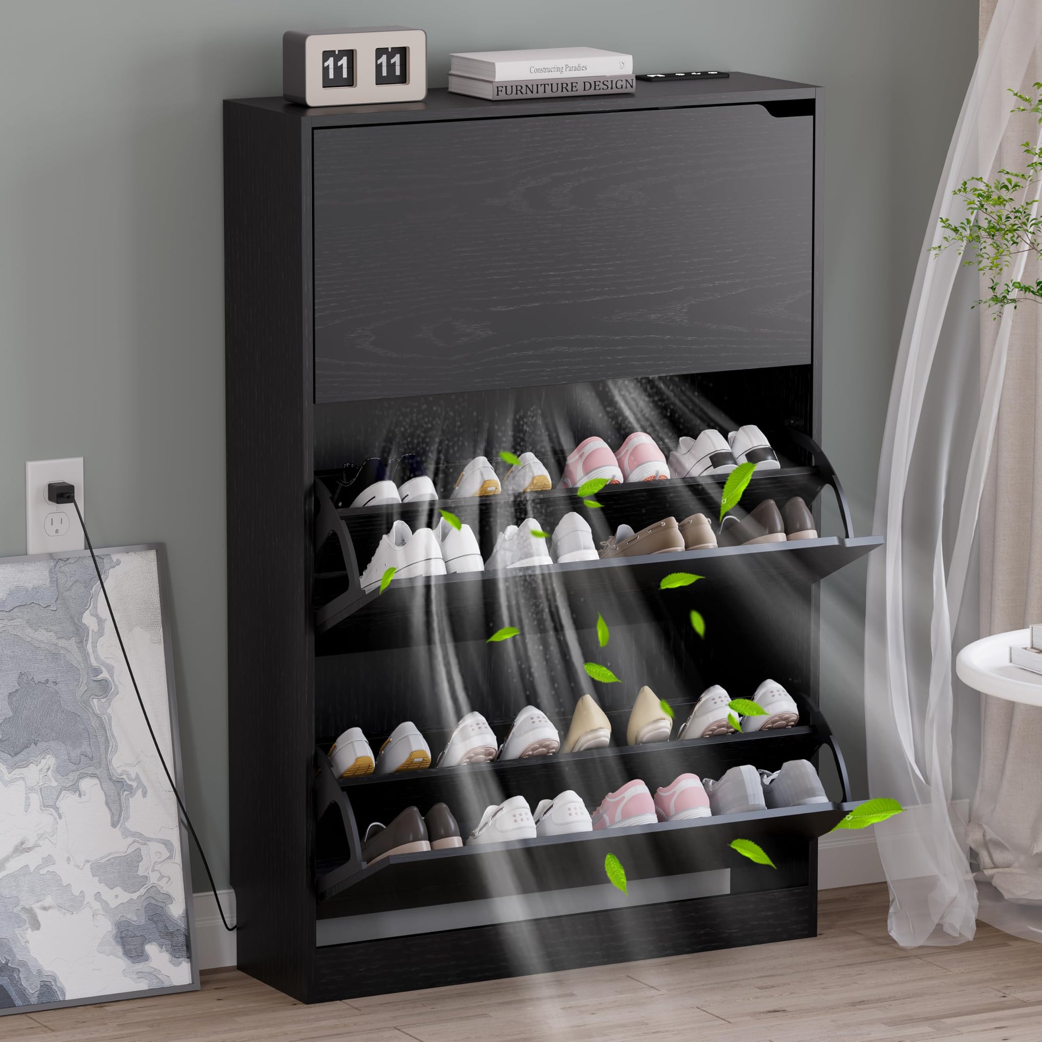 Shoe Cabinet with Odor Control and Back Panels