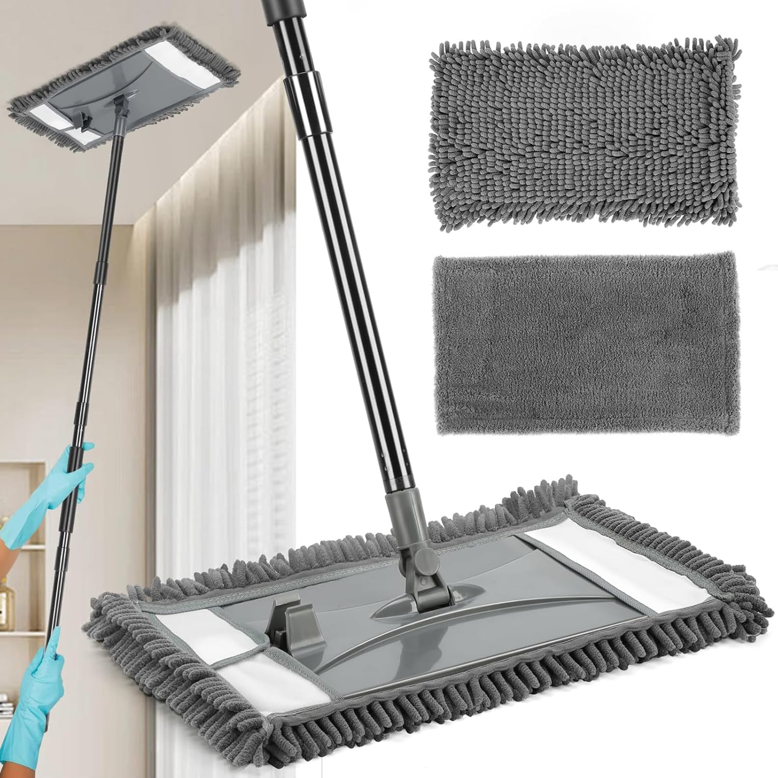 19" Wall Cleaner Mop with Long Handle for Wall Ceilings Floor Cleaning (2 Count)