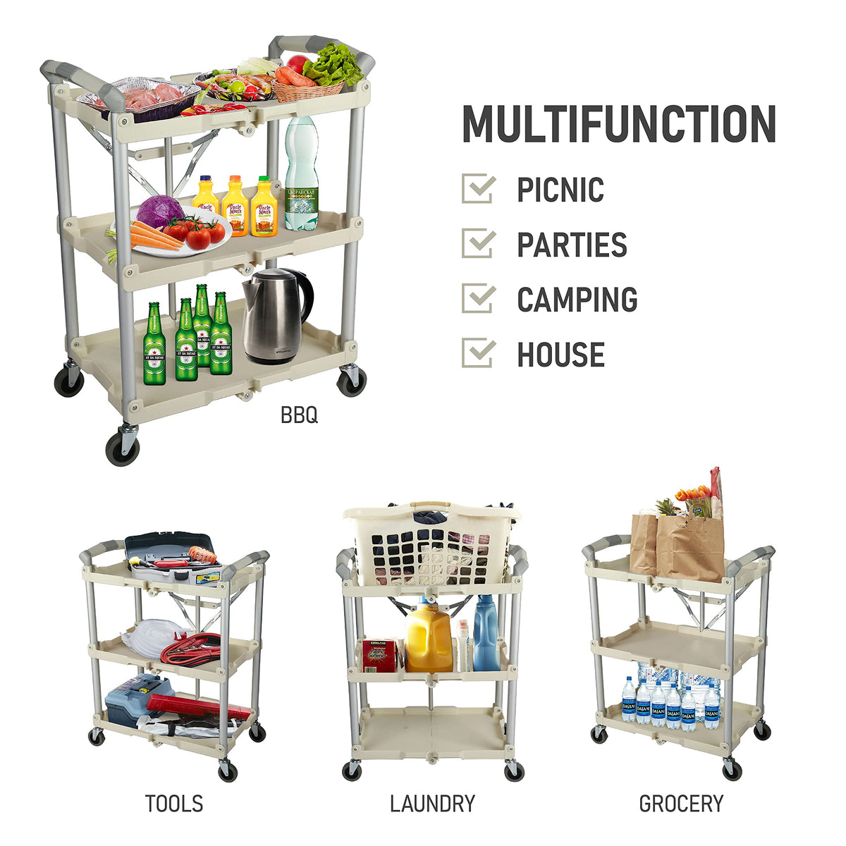 89-351 Pack-N-Roll Folding Collapsible Service Cart, 150LB Capacity, White
