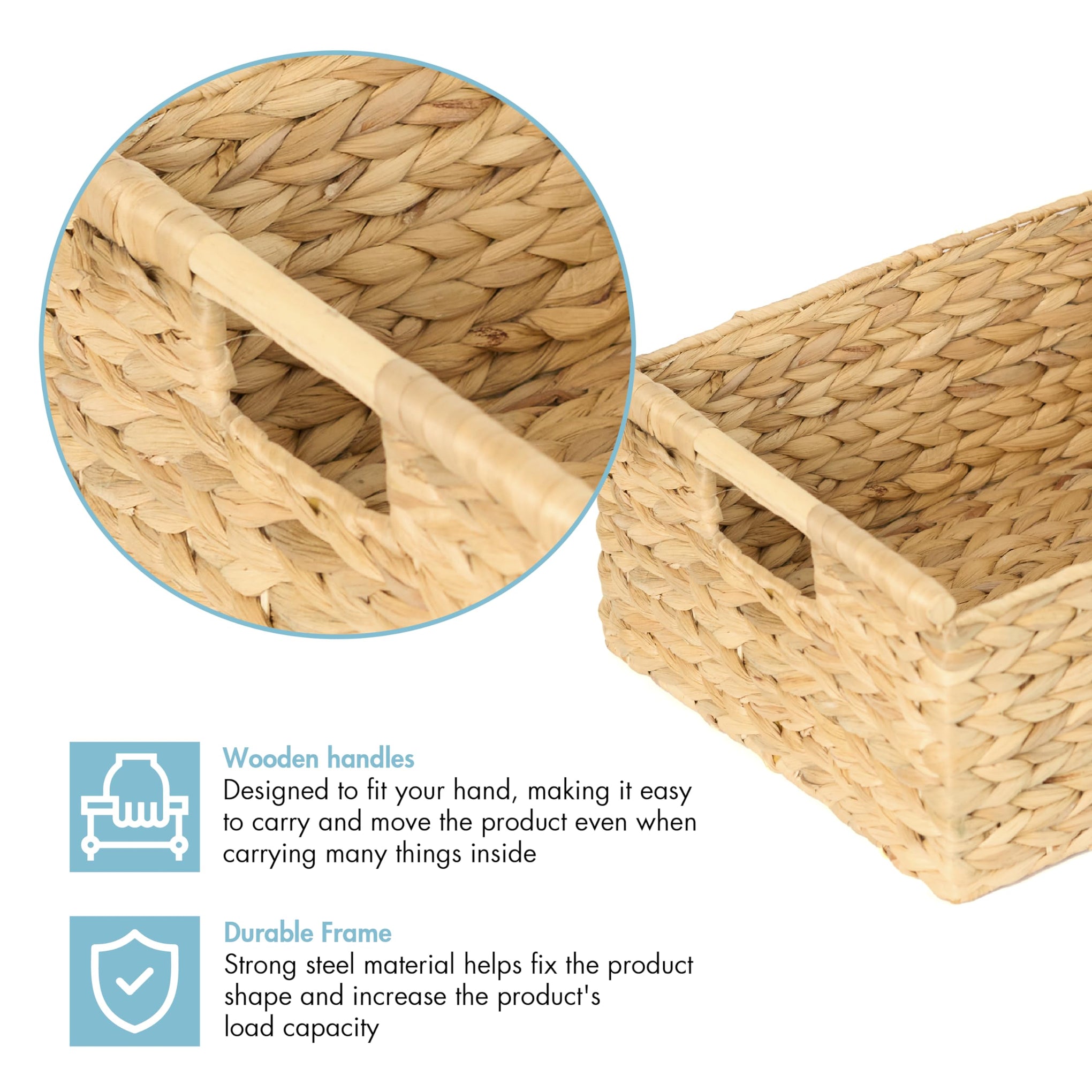 Extra Large Wicker Basket Rectangular with Wooden Handles for Shelves