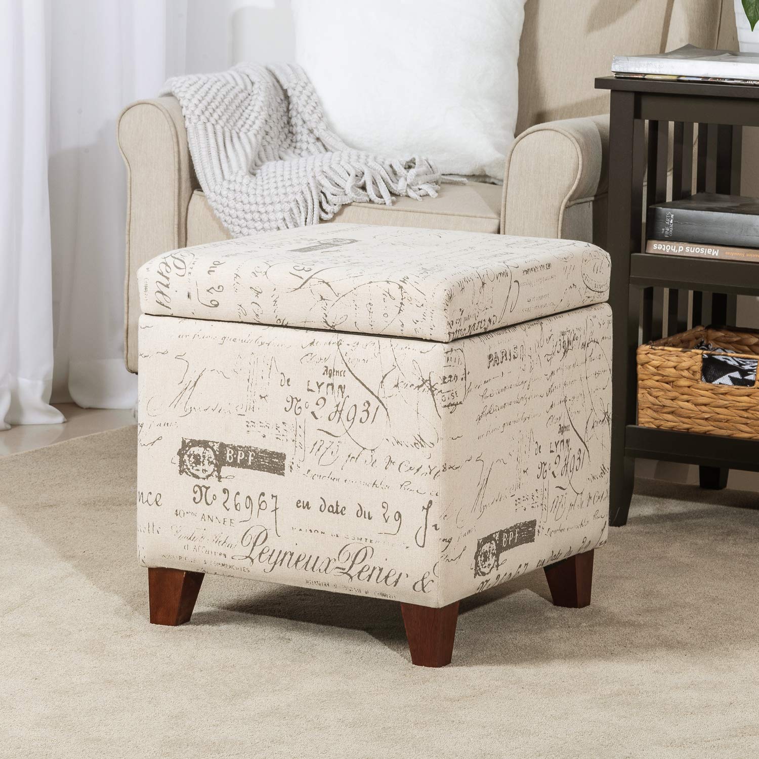Fabric Script Pattern Cube Storage Footstool