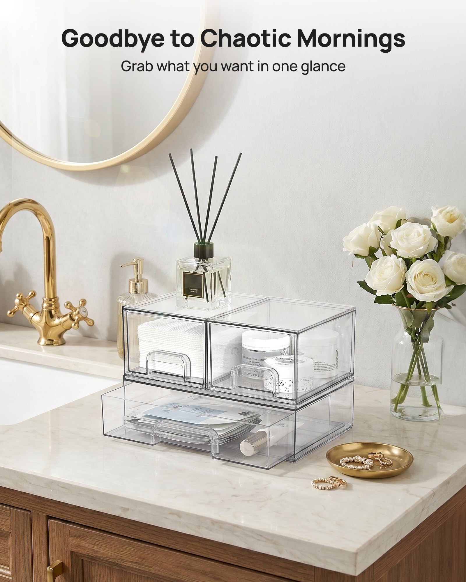 Clear Stackable Storage Drawers Set of 5 (3 Count)