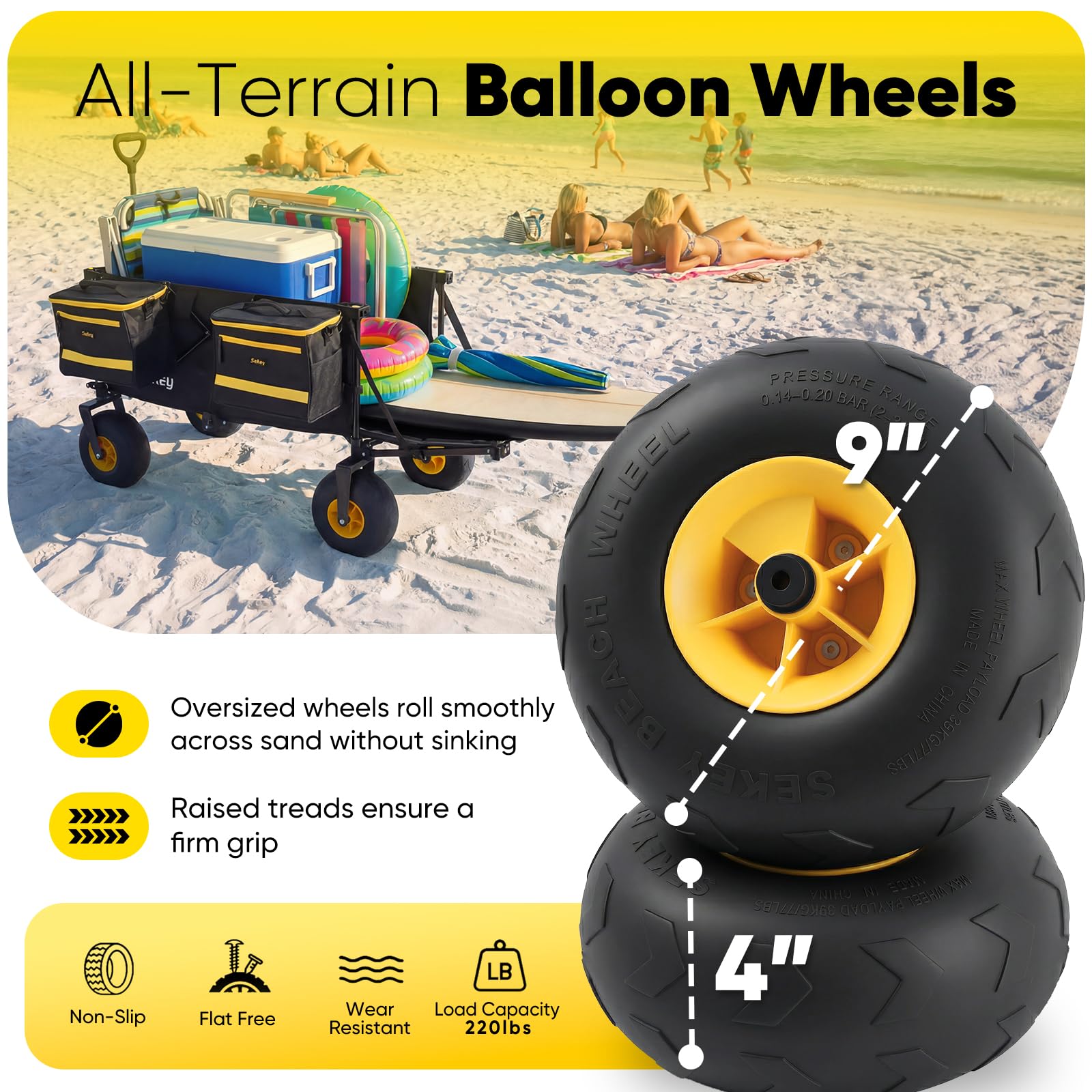 Heavy Duty Beach Wagon with 9" Big Sand