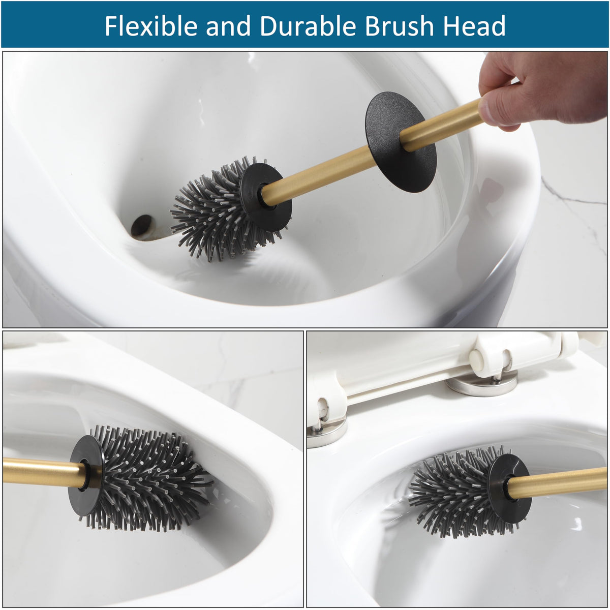 Toilet Brush and Hoder Set Brushed Gold Freestanding for Bathroom