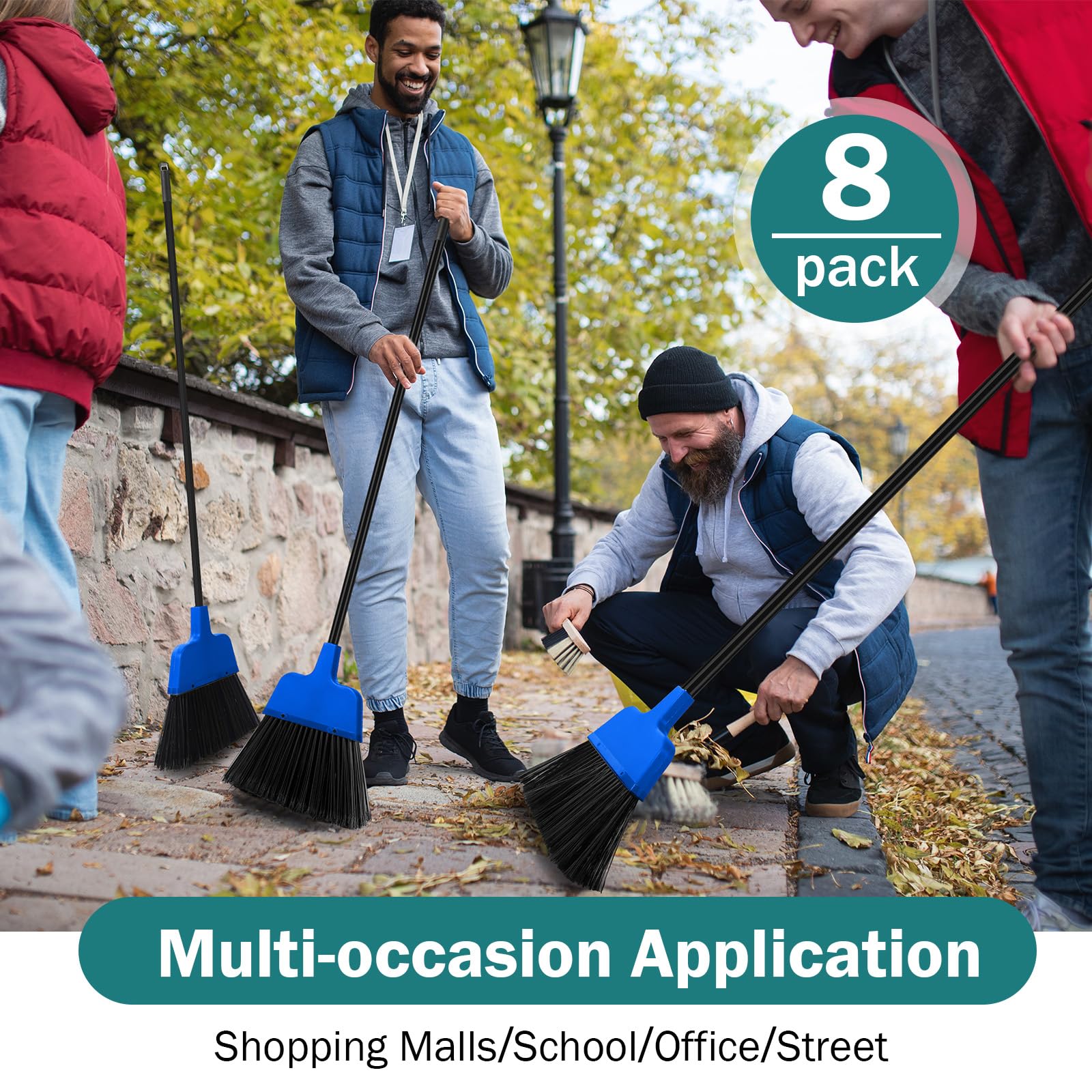 8 Pcs Outdoor Broom for Floor Cleaning 54 Inch Commercial Heavy Duty Broom Long Handle Kitchen Household Angle Brooms for Sweeper Sweeping Indoor Dust Hair Cleaner Corn Shop
