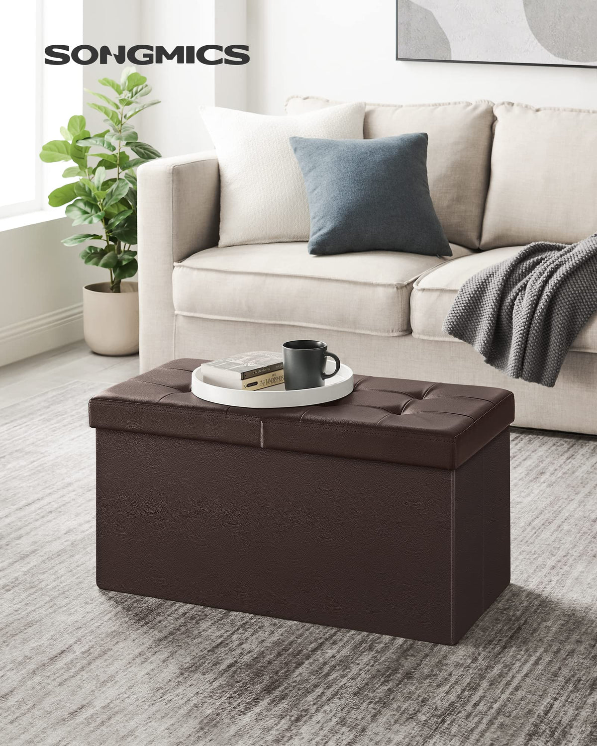 30 Inches Folding Storage Ottoman Bench with Flipping Lid