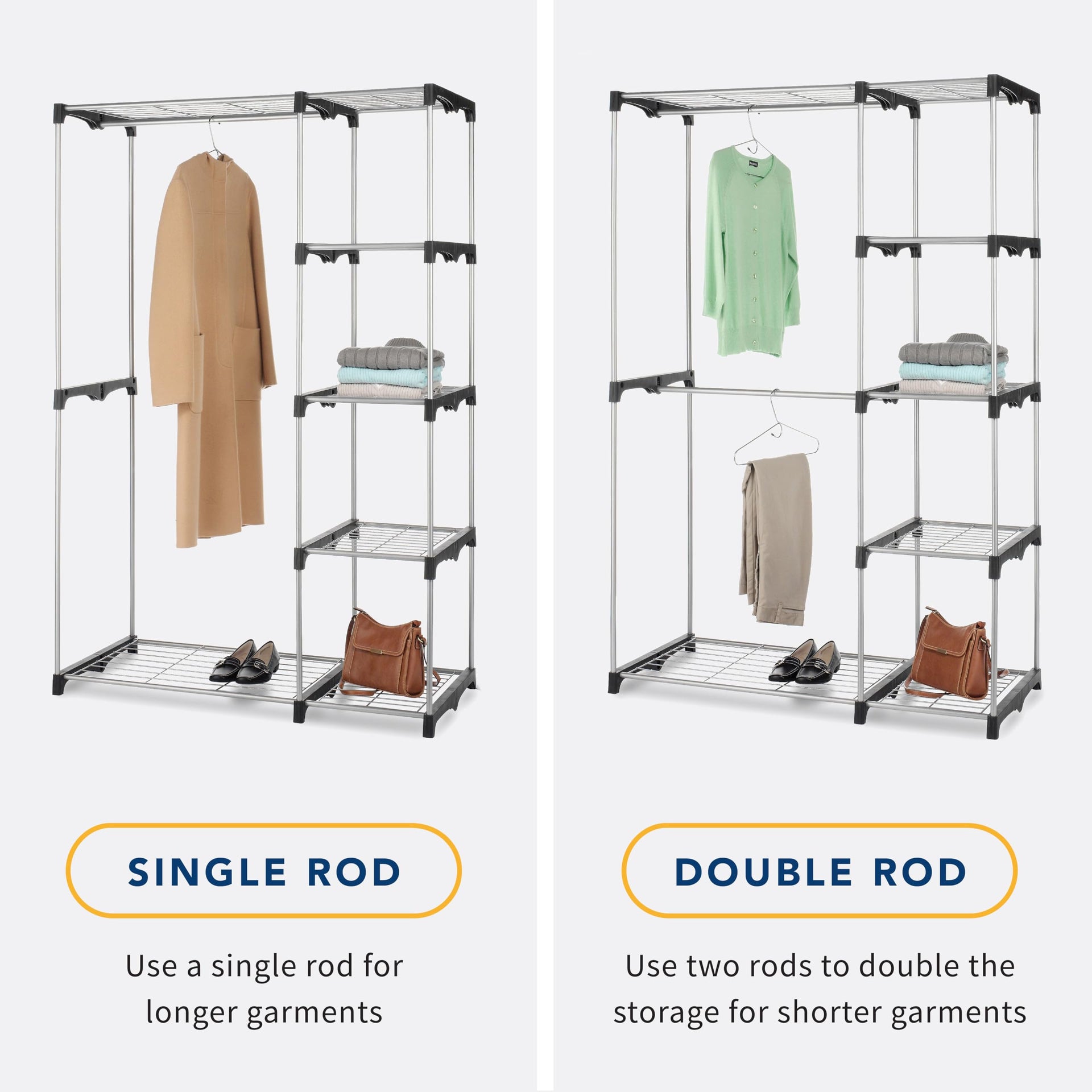 Double Rod Freestanding Closet Organizer