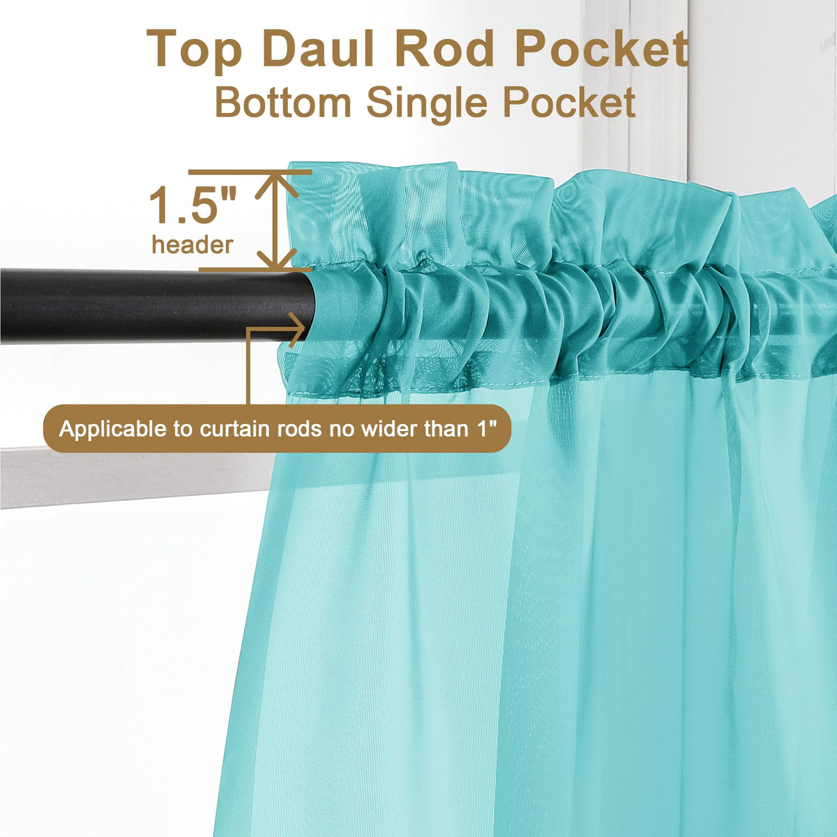 Turquoise Sheer Curtains 96 inches Long 2 Panels (2 Count)