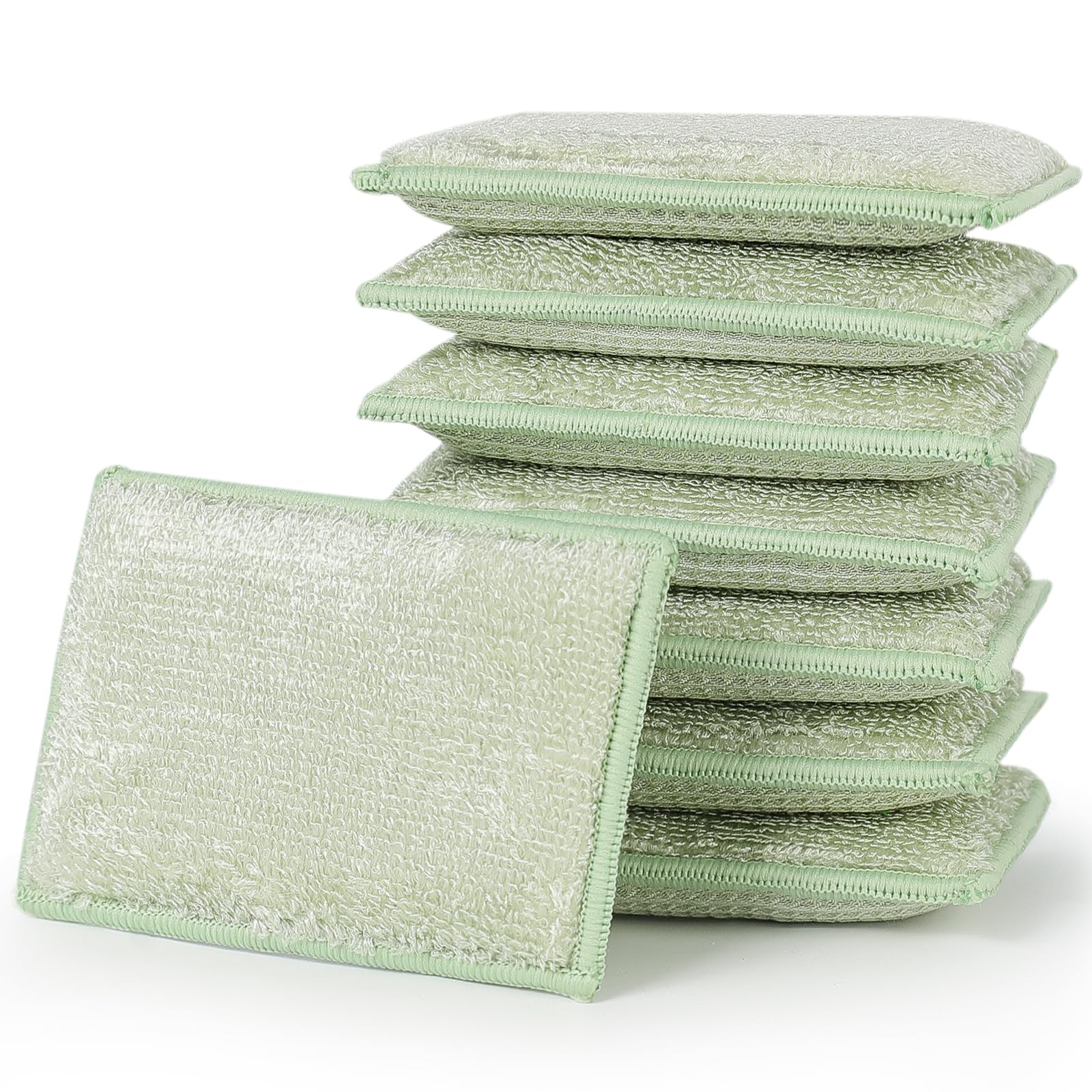 Bamboo Natural Kitchen Sponges Dish Sponge Cleaning Sponge Heavy Duty Scrub Sponge for Cleaning Kitchen and Household Green (8 Count)