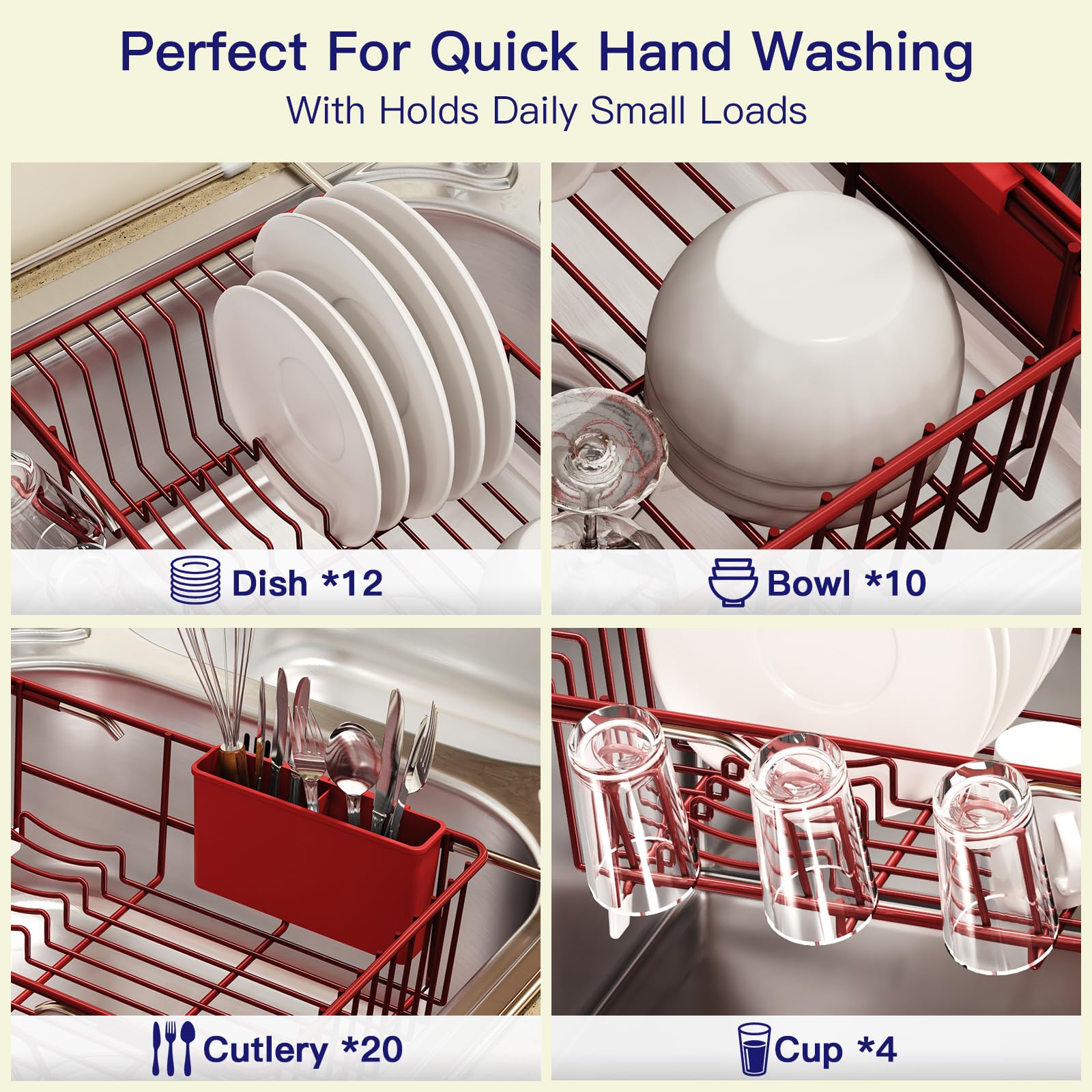 Red Dish Drying Rack Over The Sink with Utensil Holder