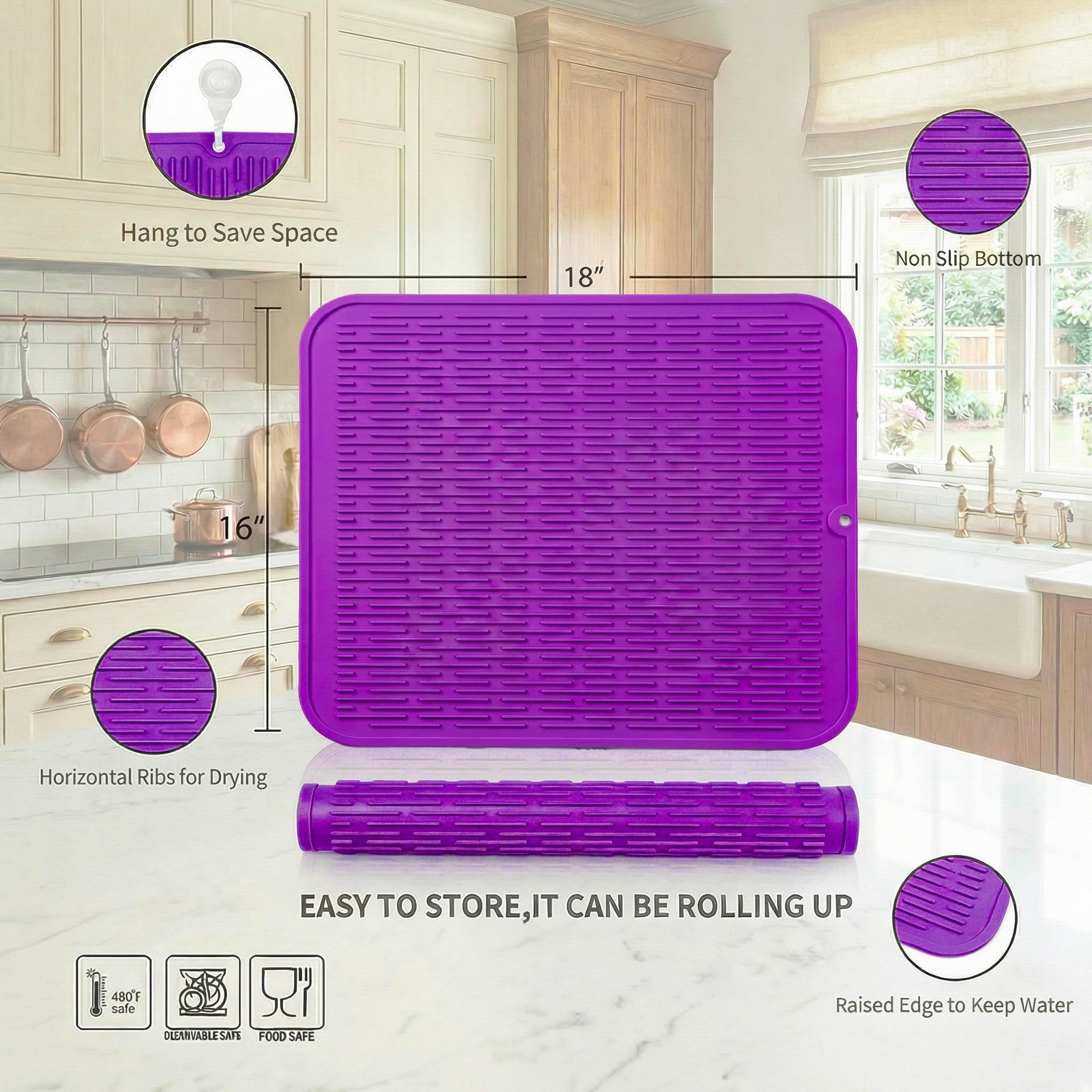 Silicone Dish Drying Mat for Multiple Usage